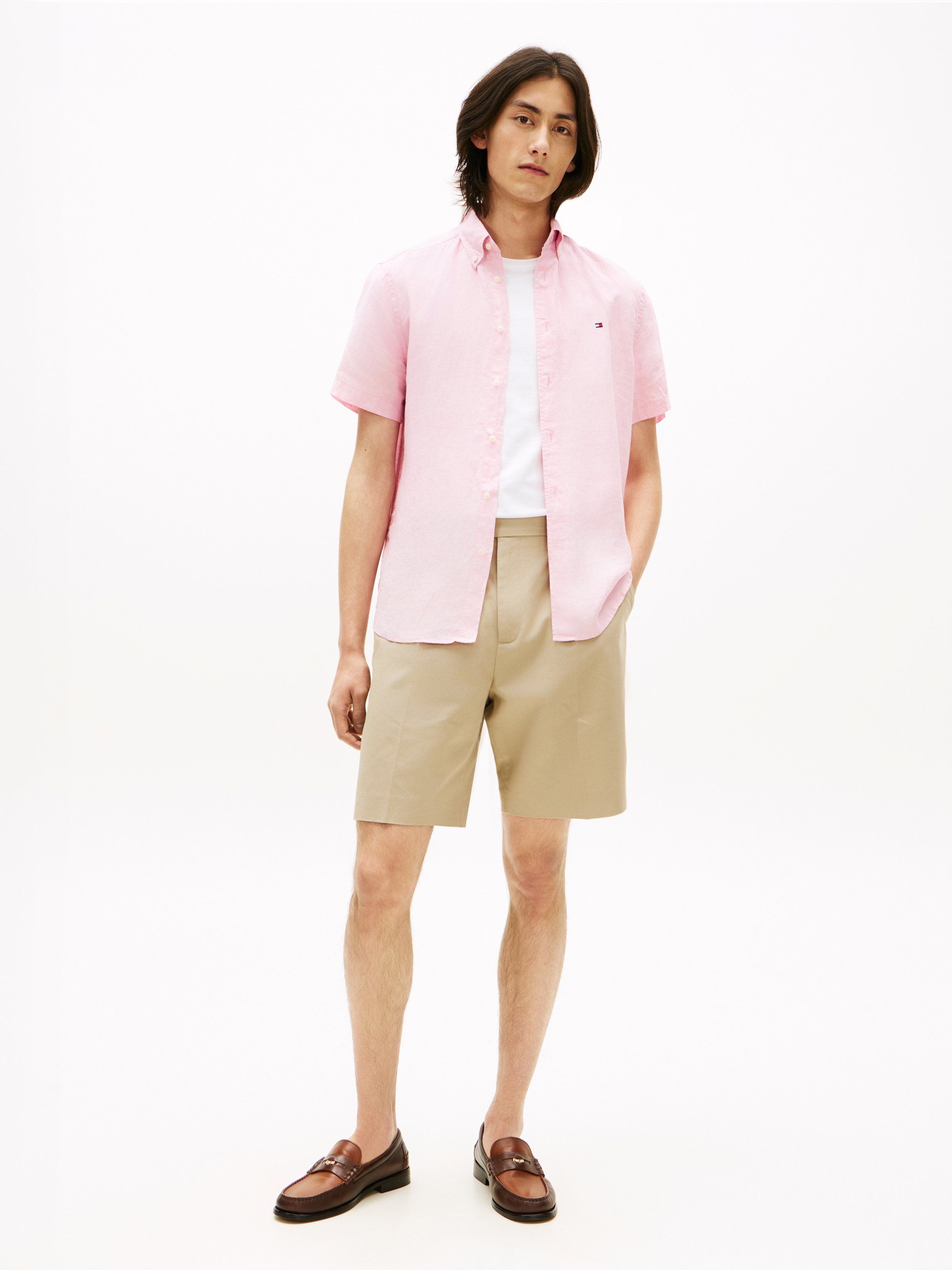 Chemise droite col classique en lin TOMMY HILFIGER Rose