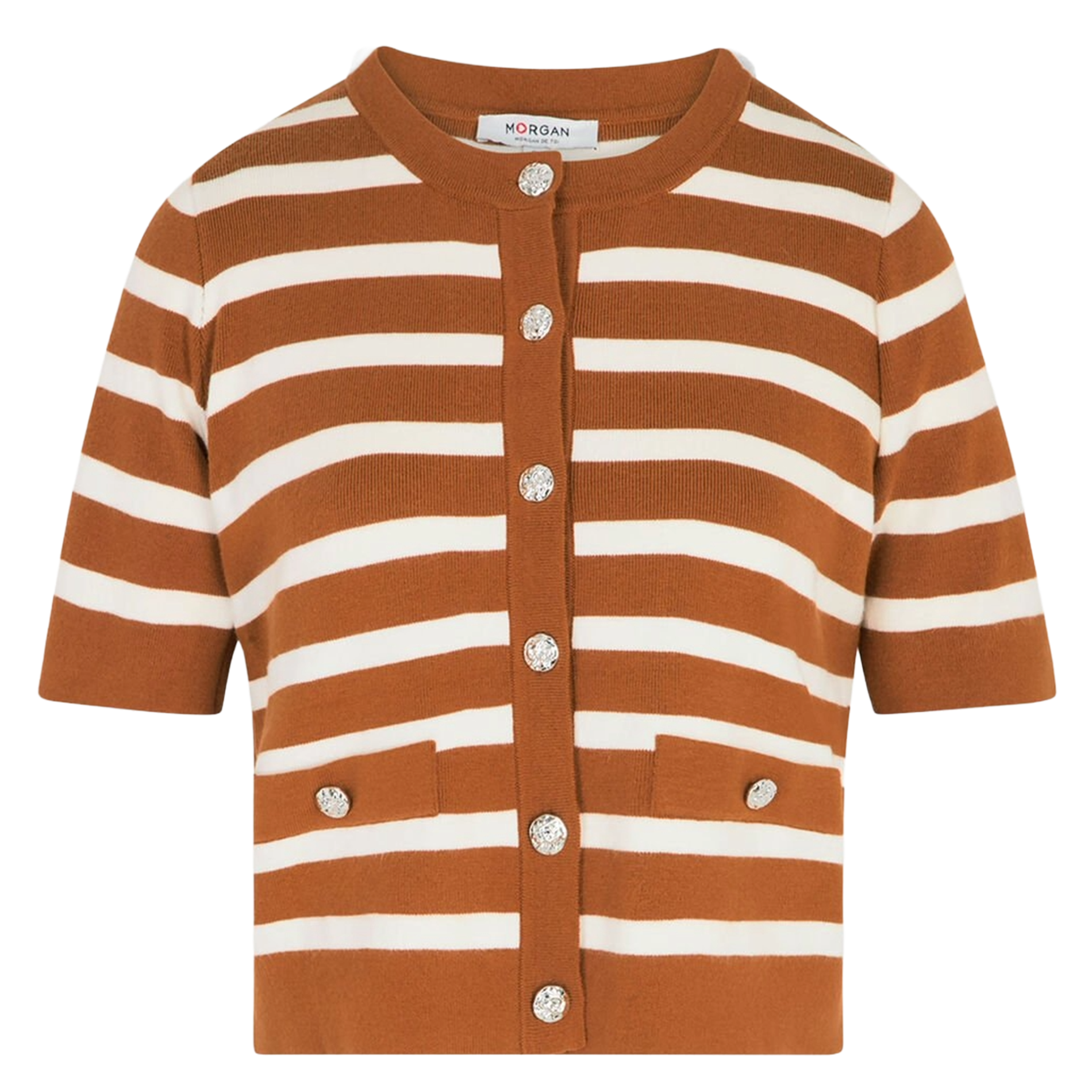 Top col rond à rayures MORGAN Marron