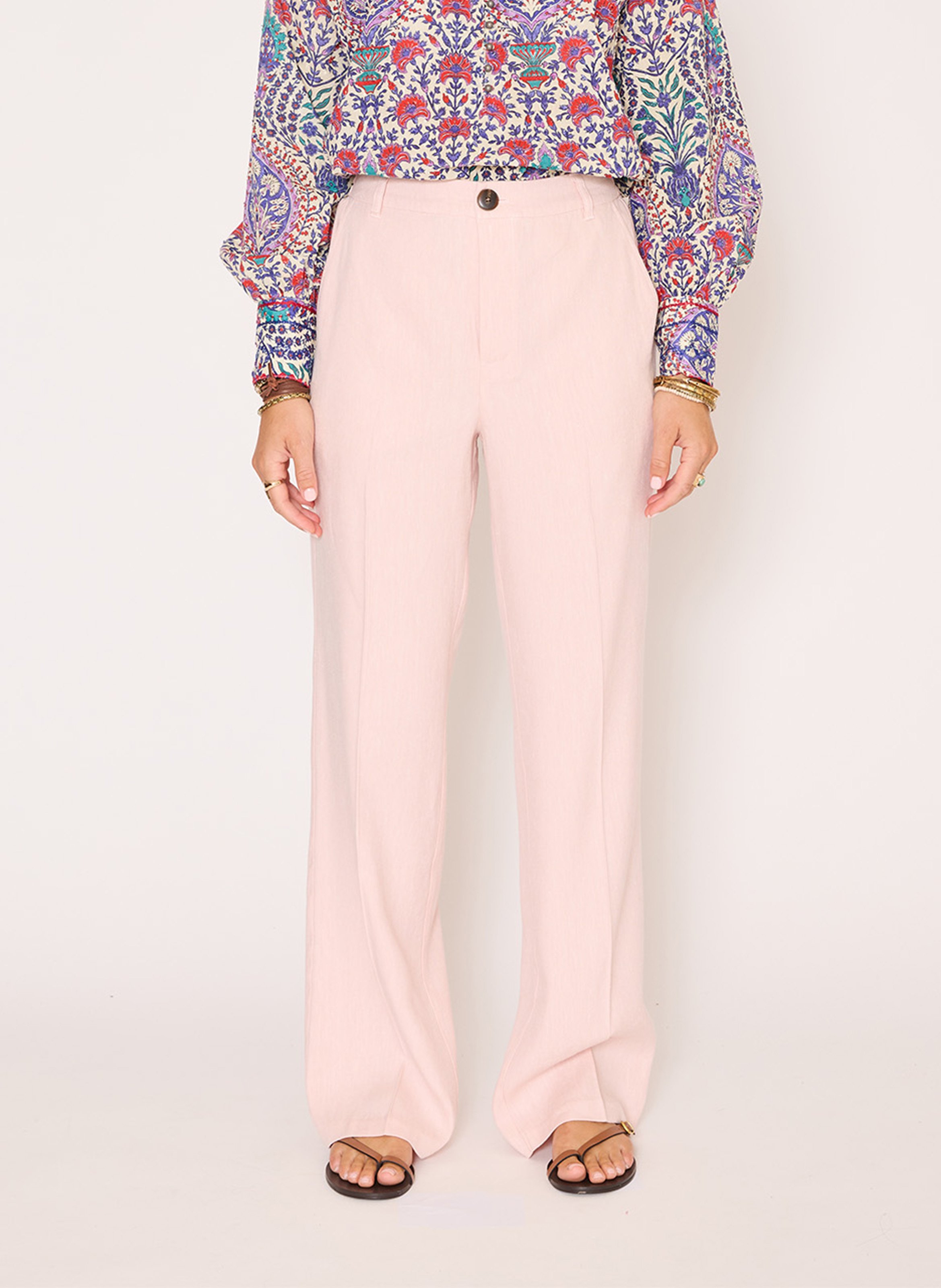 Weit geschnittene Hose aus Leinen-Mix MKT Rosa