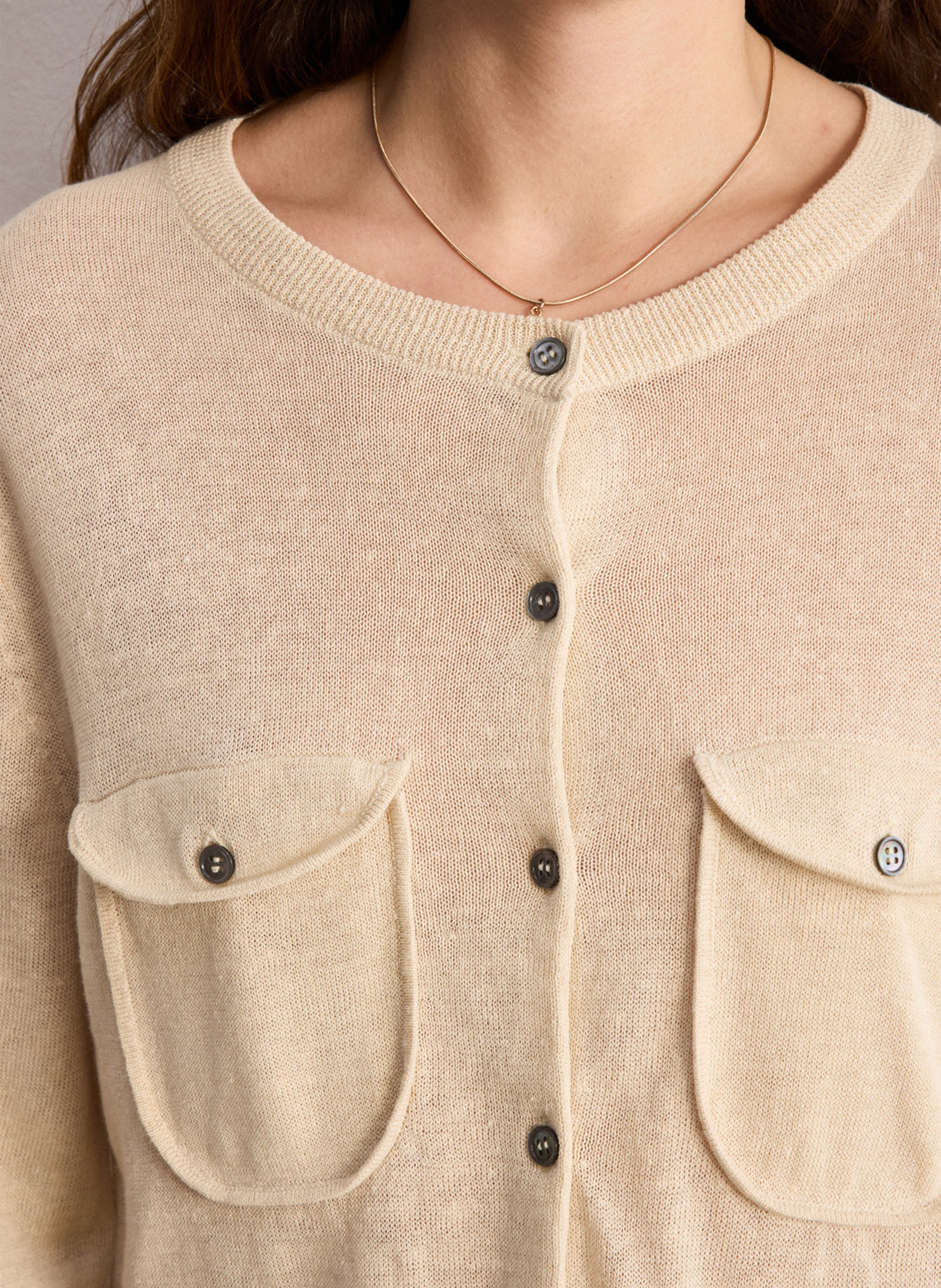 Rundhalsausschnitt aus Leinenmischung PABLO Beige