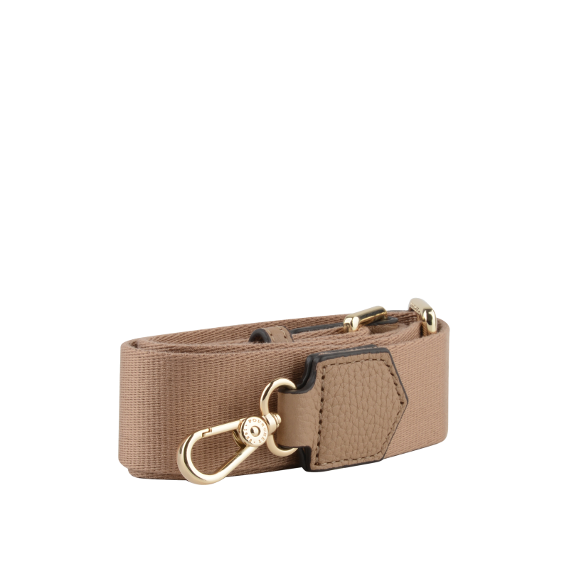 Cotton shoulder strap trimmed with leather POURCHET Brown