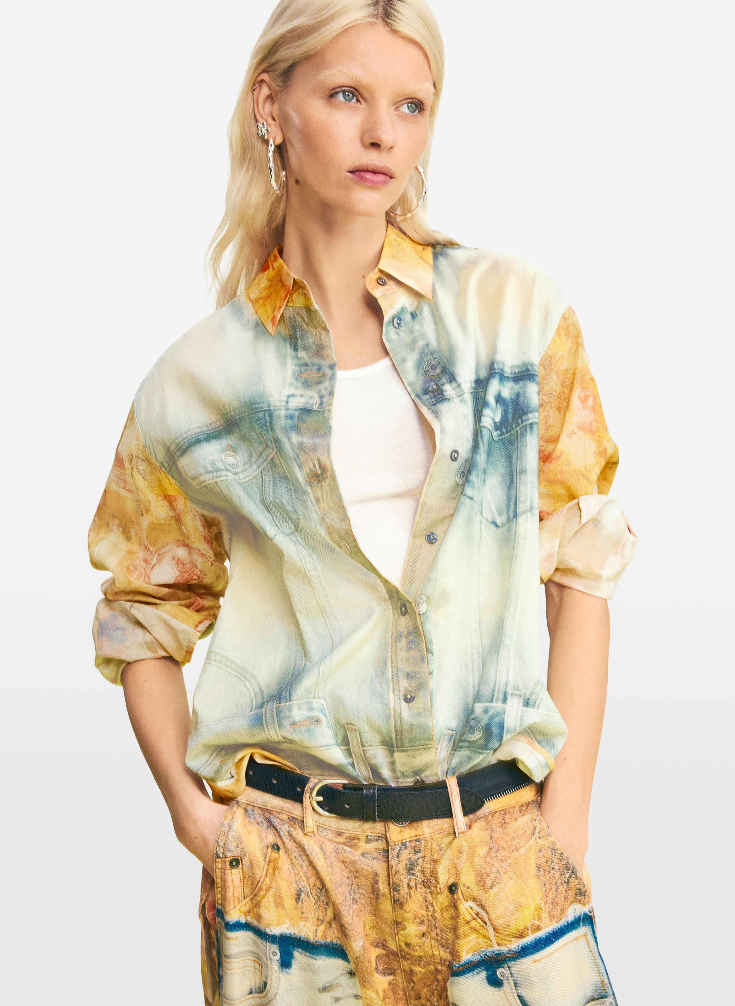 Chemise ample imprimée en coton DESIGUAL Jaune