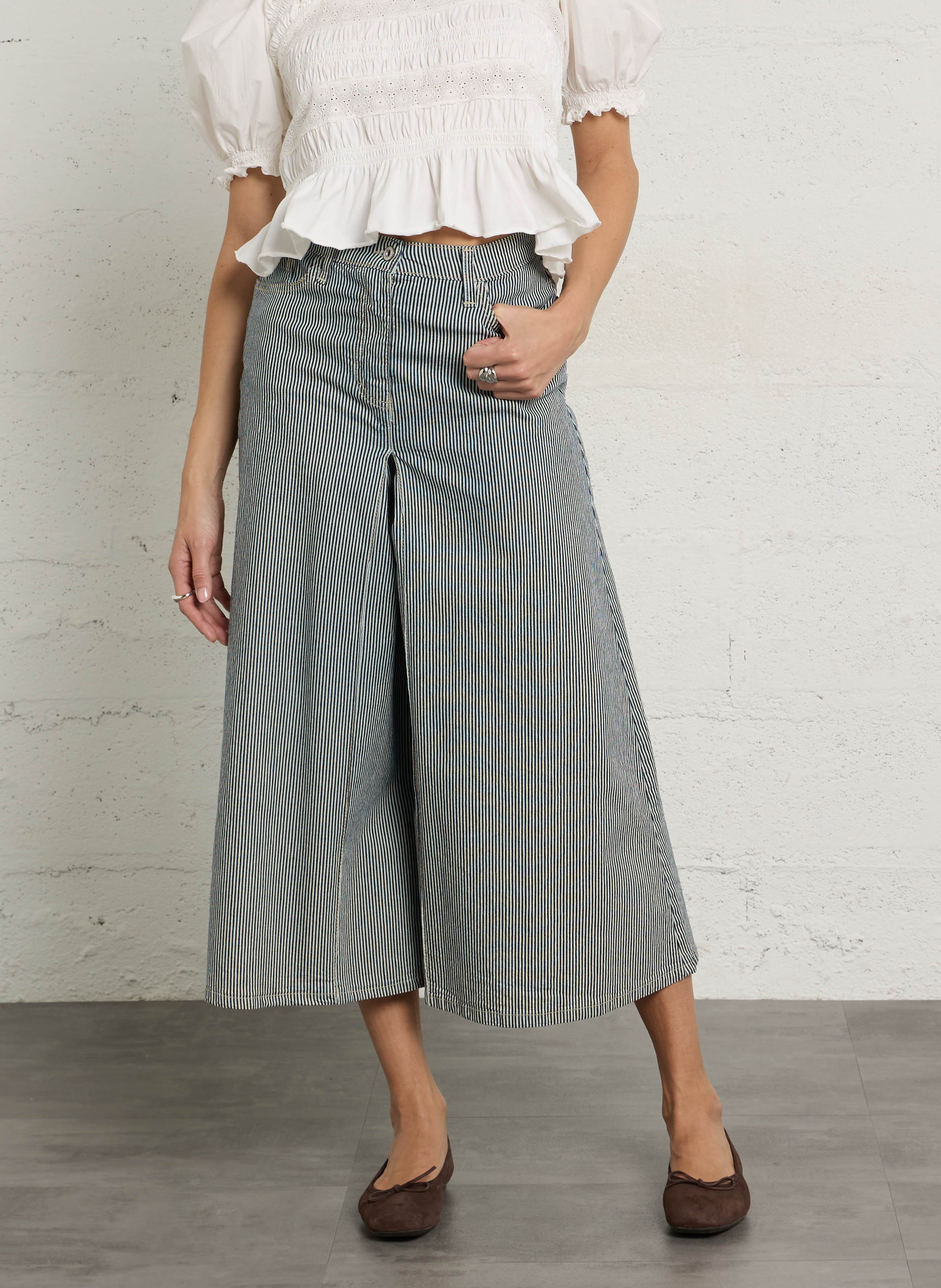 Gestreepte culotte rok van gemengd katoen PLEASE Wit