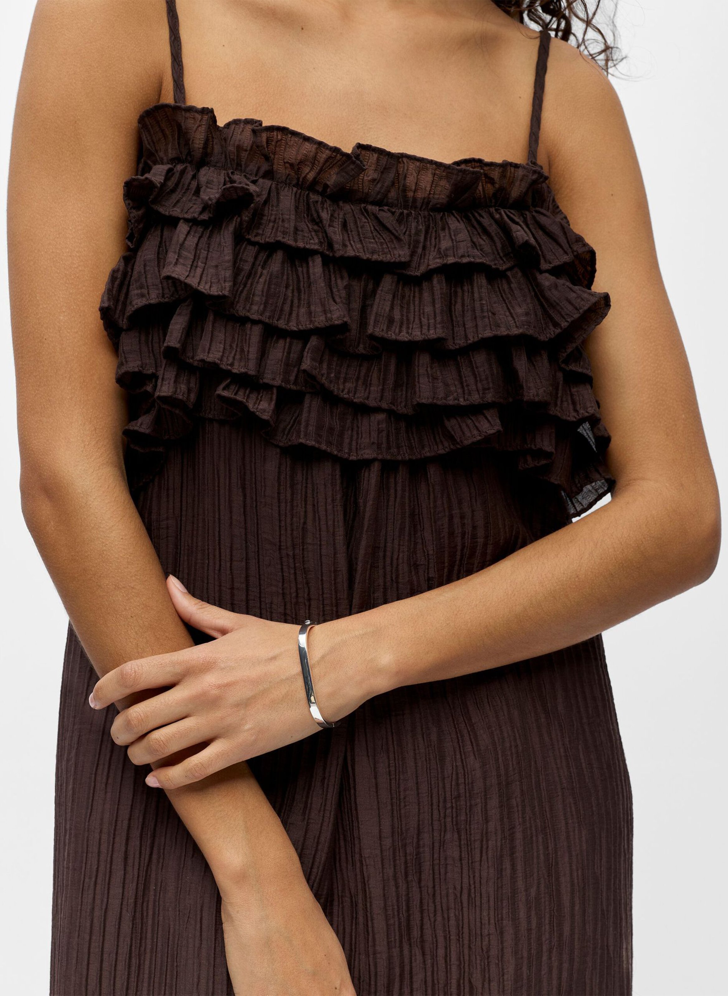 Lange jurk met plooien OBJECT Bruin