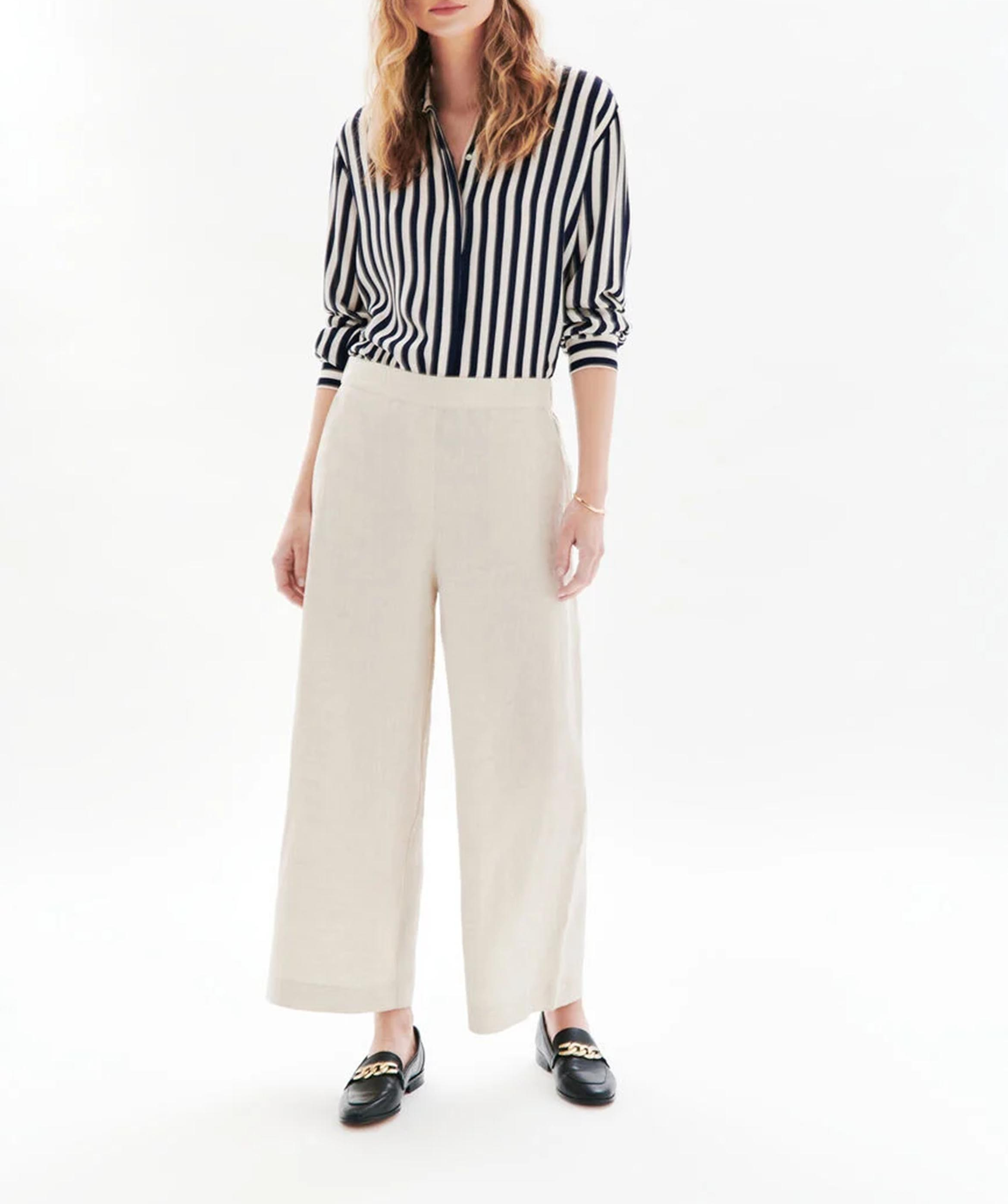 High-waisted wide-leg linen pants CAROLL Beige