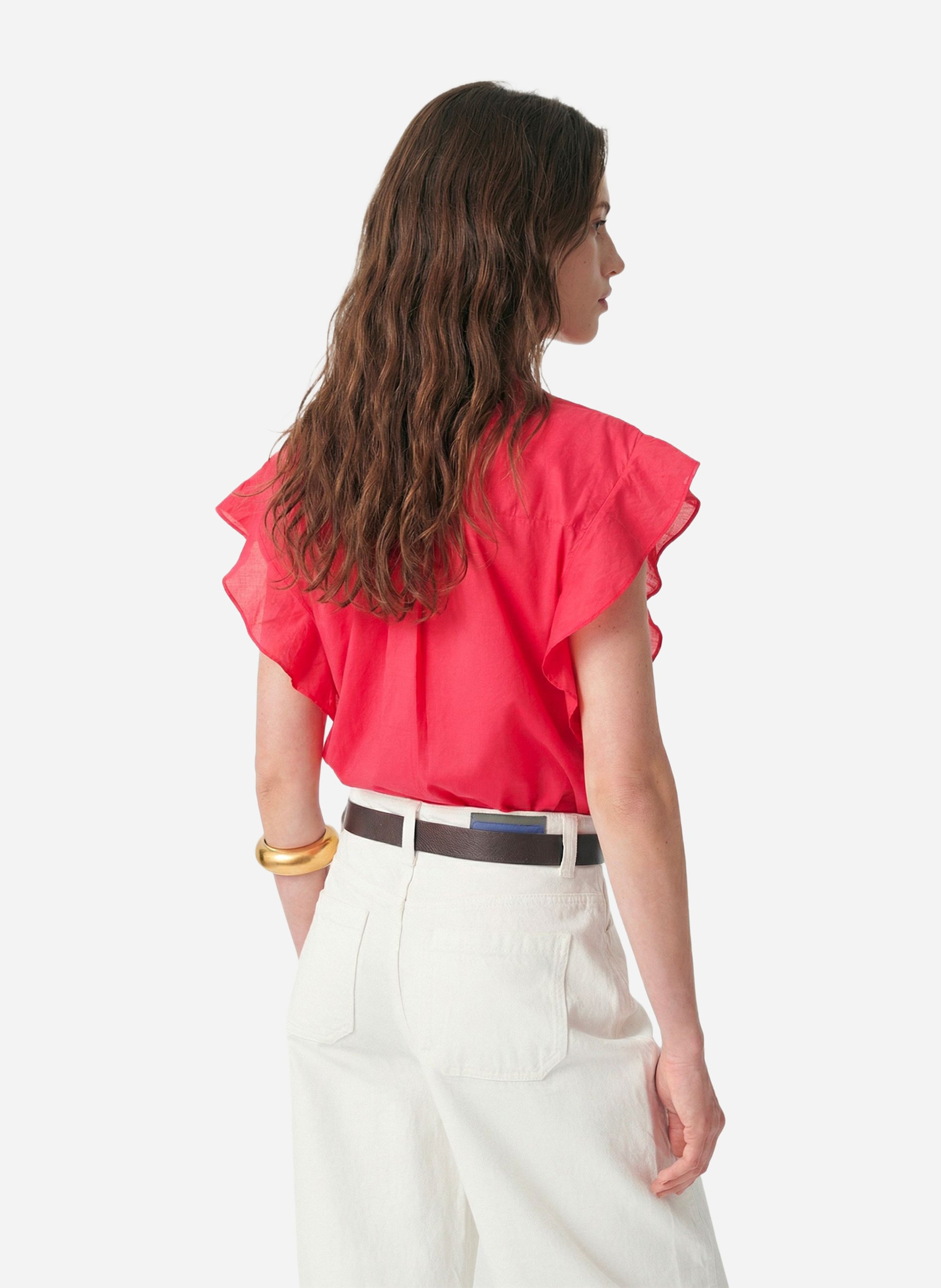 Blouse manches courtes à volants unie VANESSA BRUNO Rose
