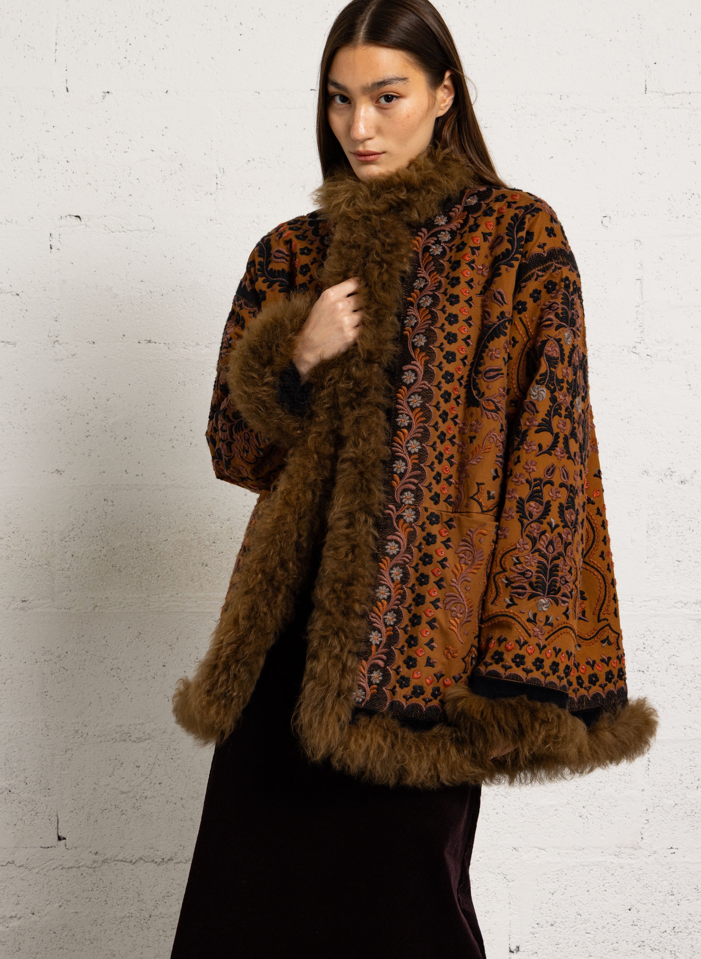 Embroidered cotton jacket ANTIK BATIK Brown