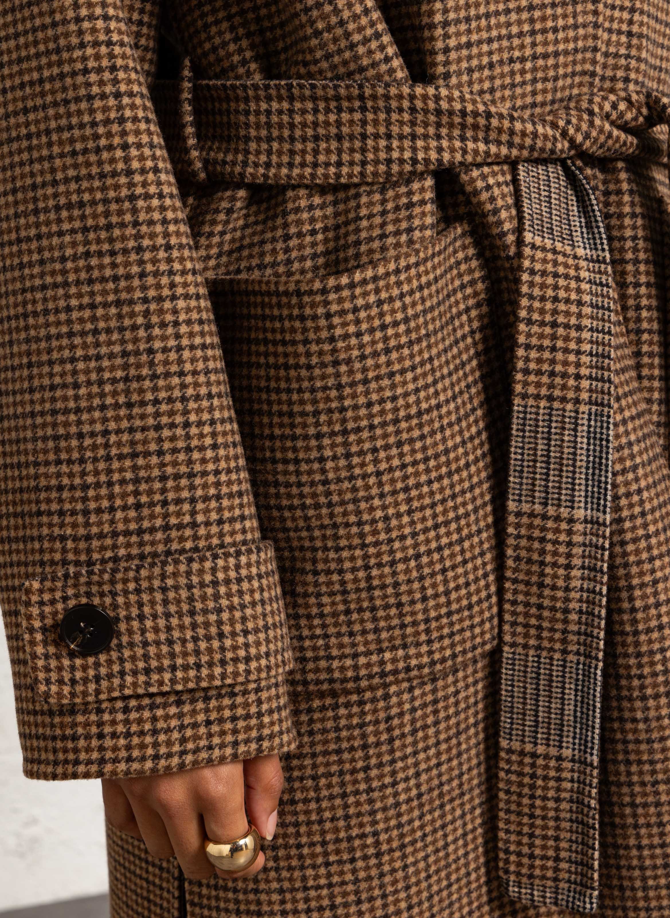 Manteau ceinturé en laine recyclée mélangée SUNCOO Marron