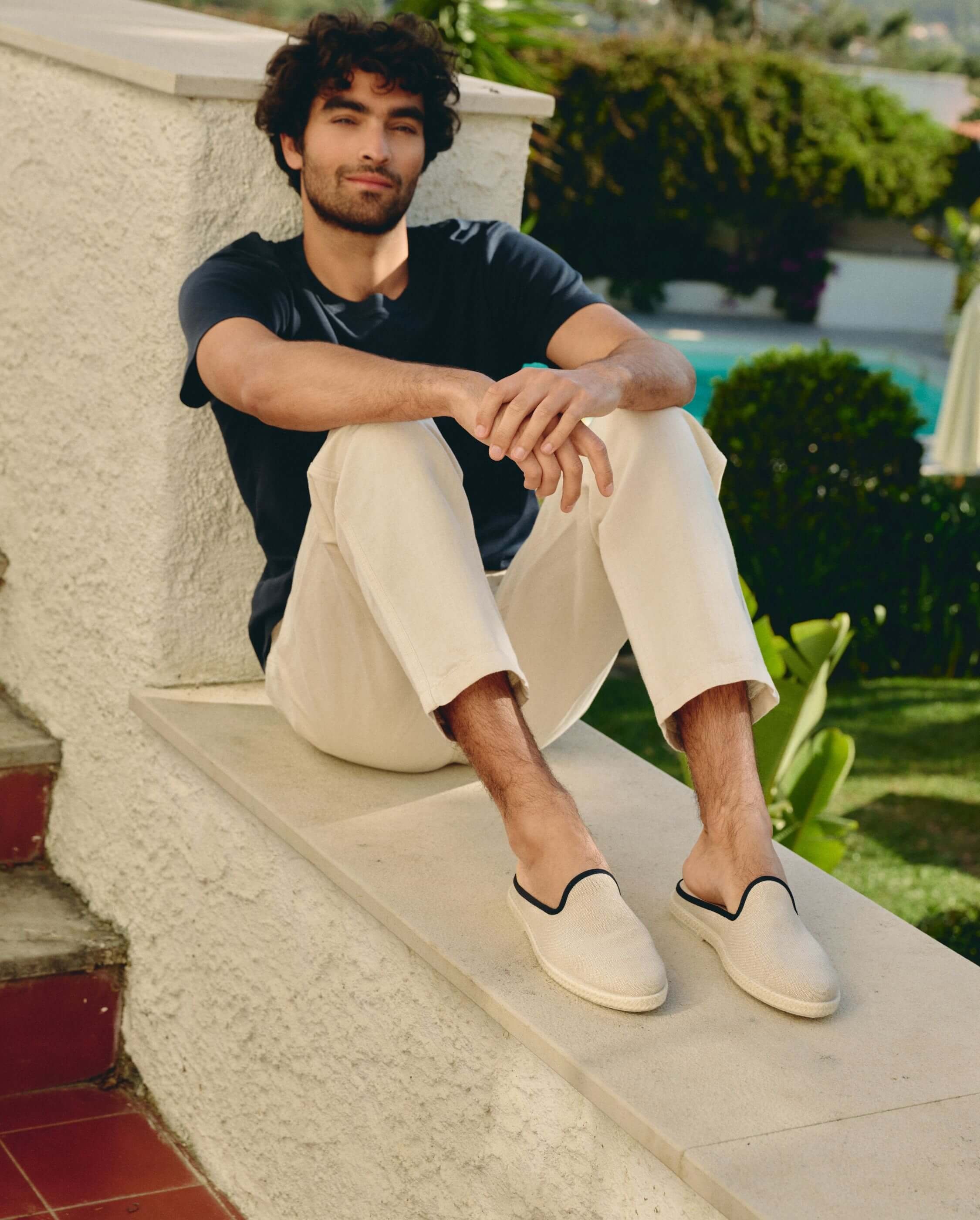 Men's mule, beige and black cotton ANGARDE Beige