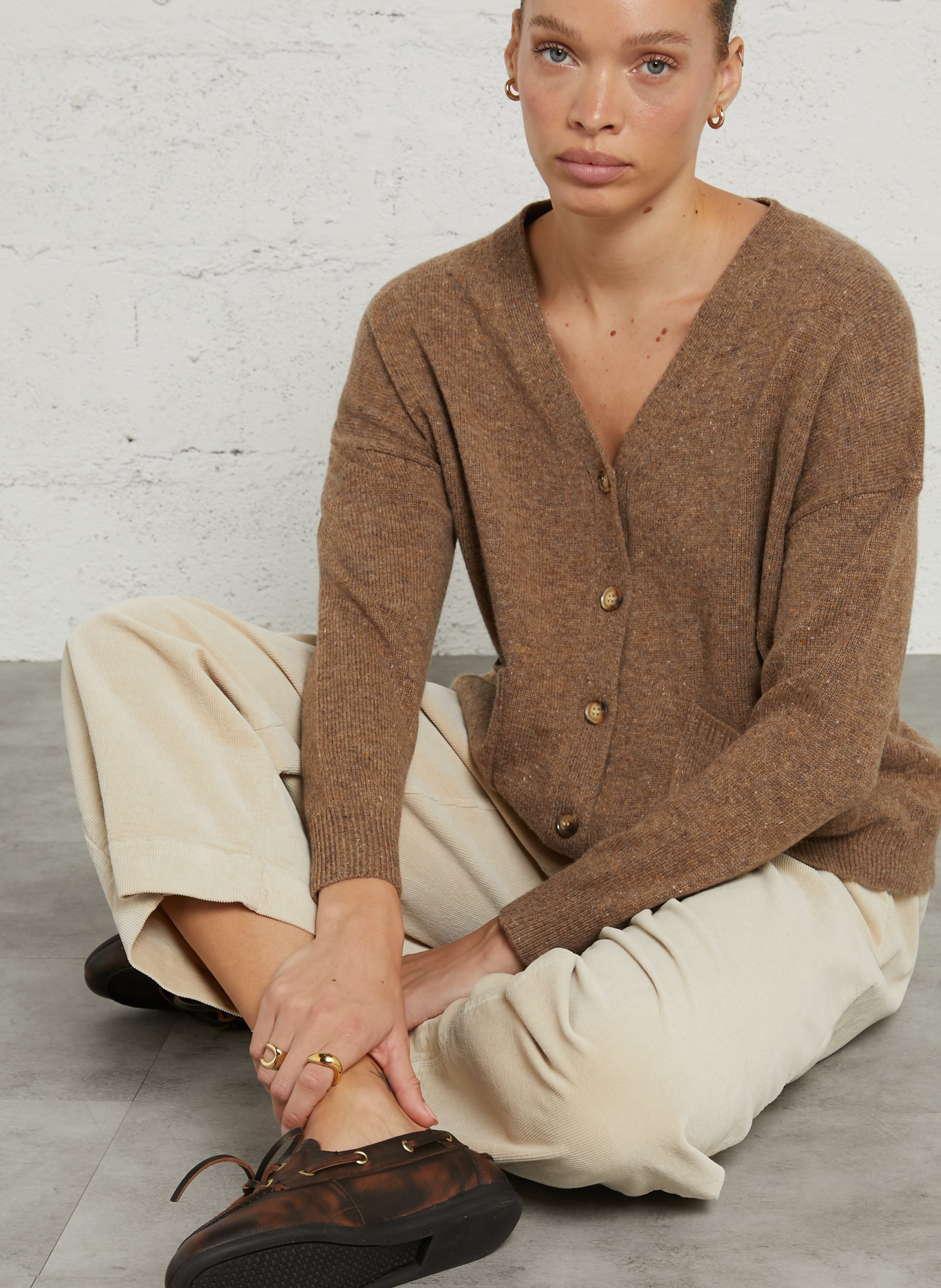 Straight V-neck wool vest JC SOPHIE Brown