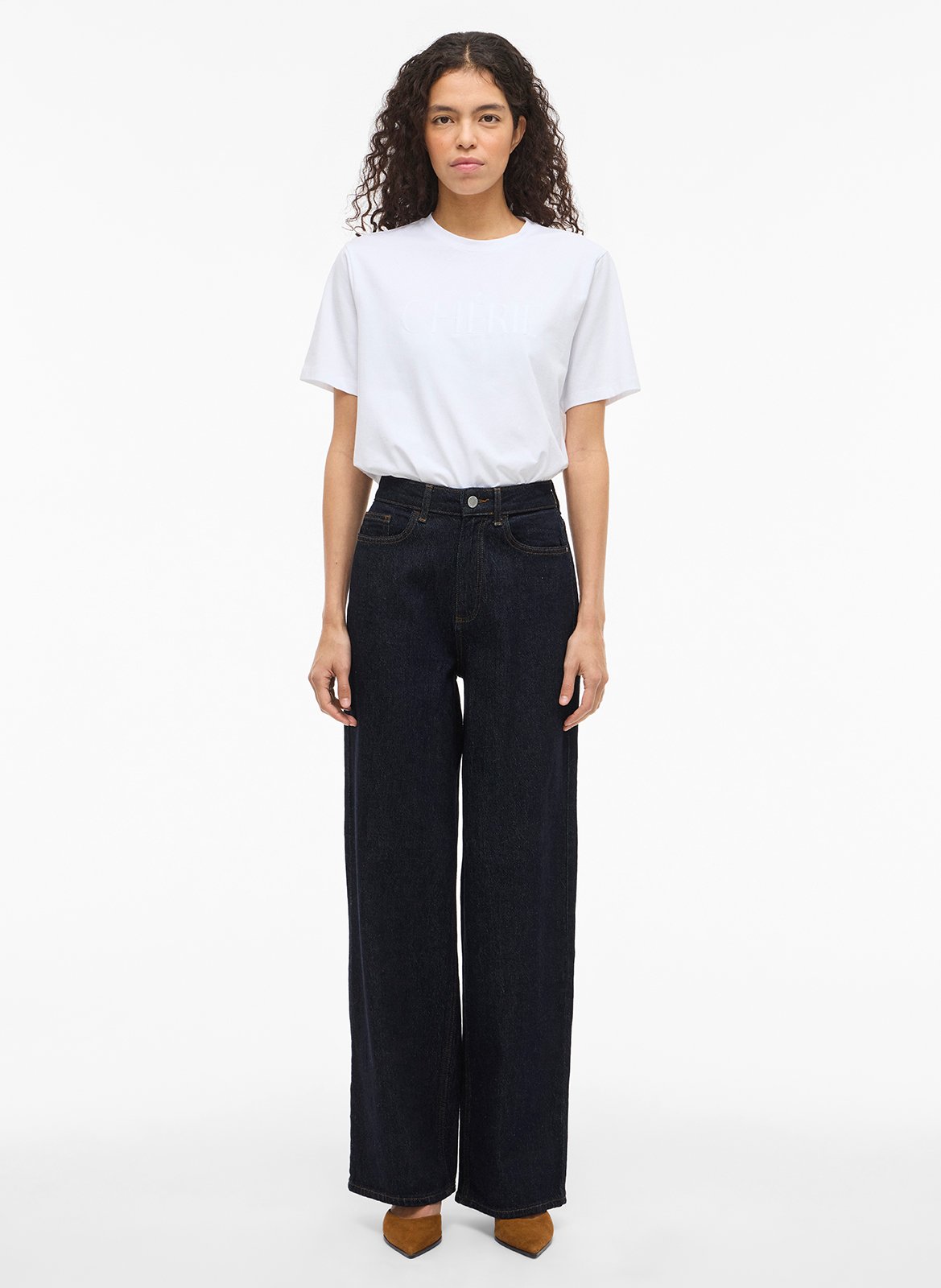 Jean large taille haute en denim brut VILA Bleu