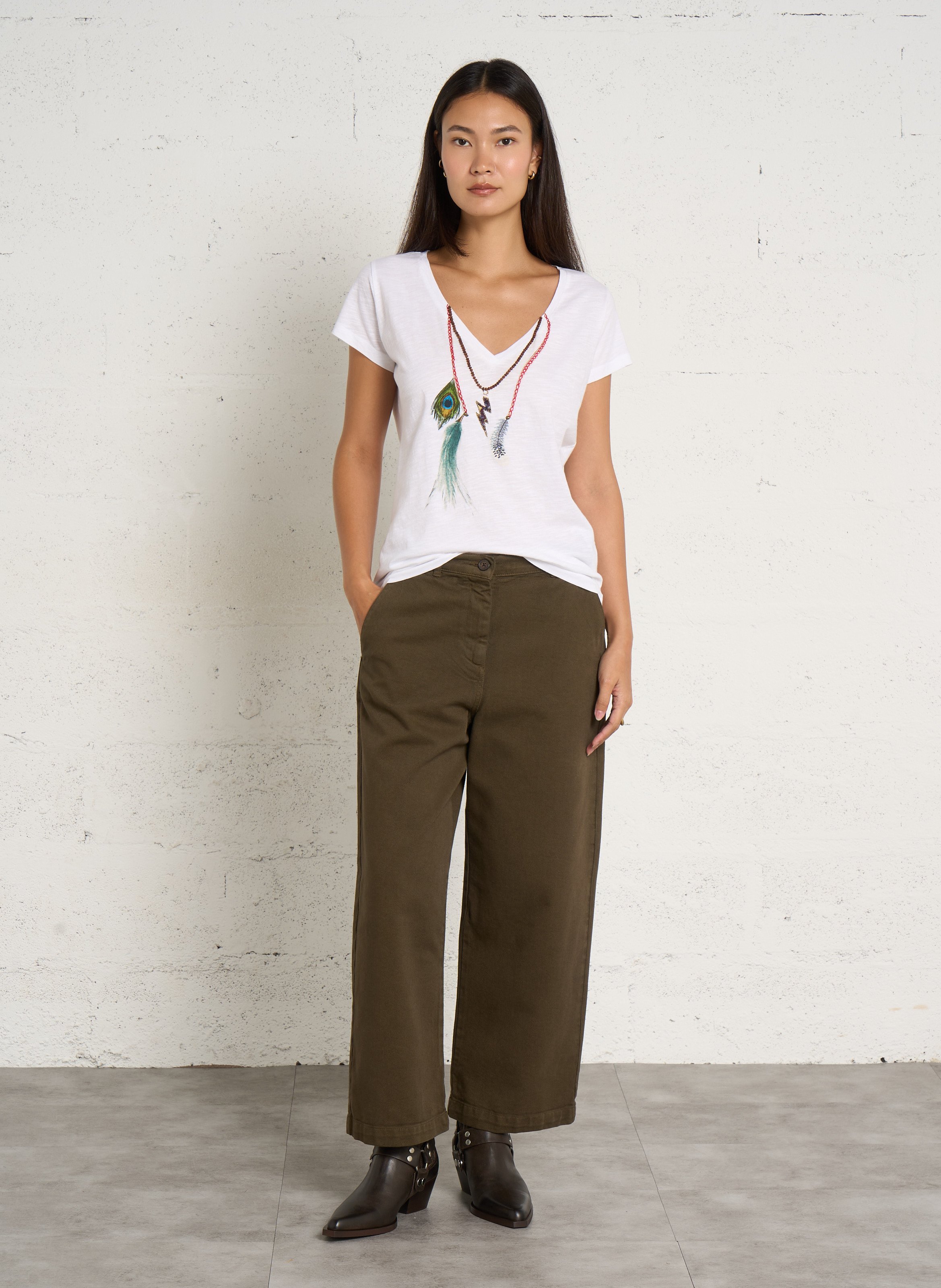 Pantalon large en coton mélangé BELLEPIECE Marron