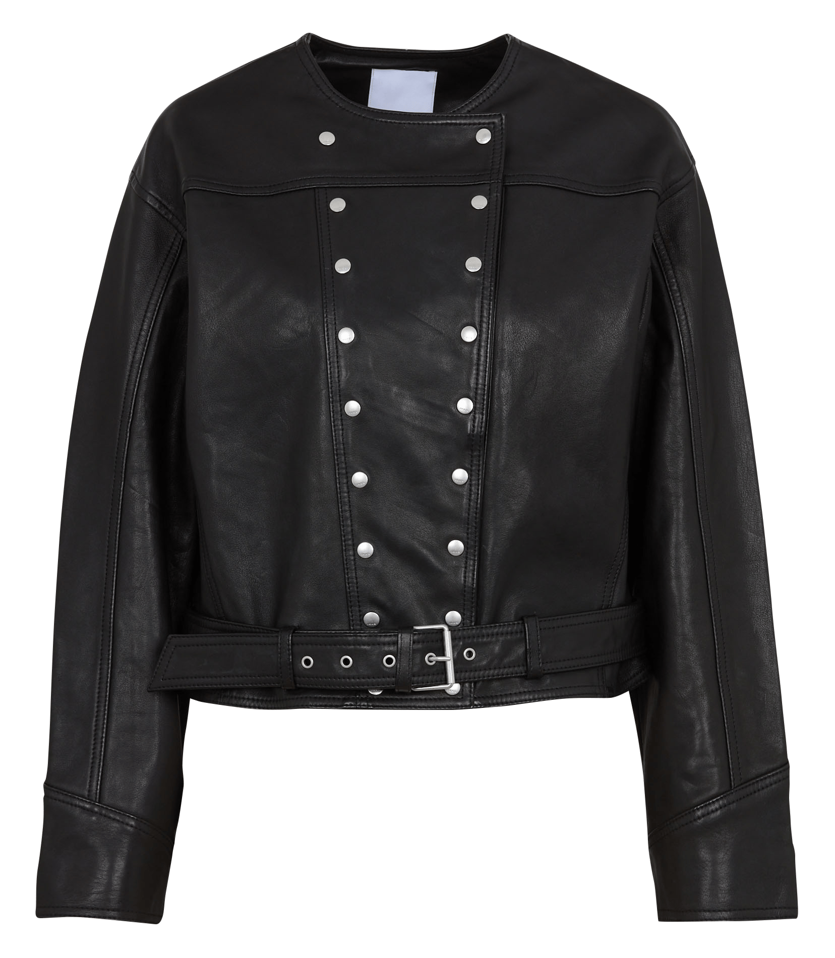 Buttoned leather biker jacket IKKS Black