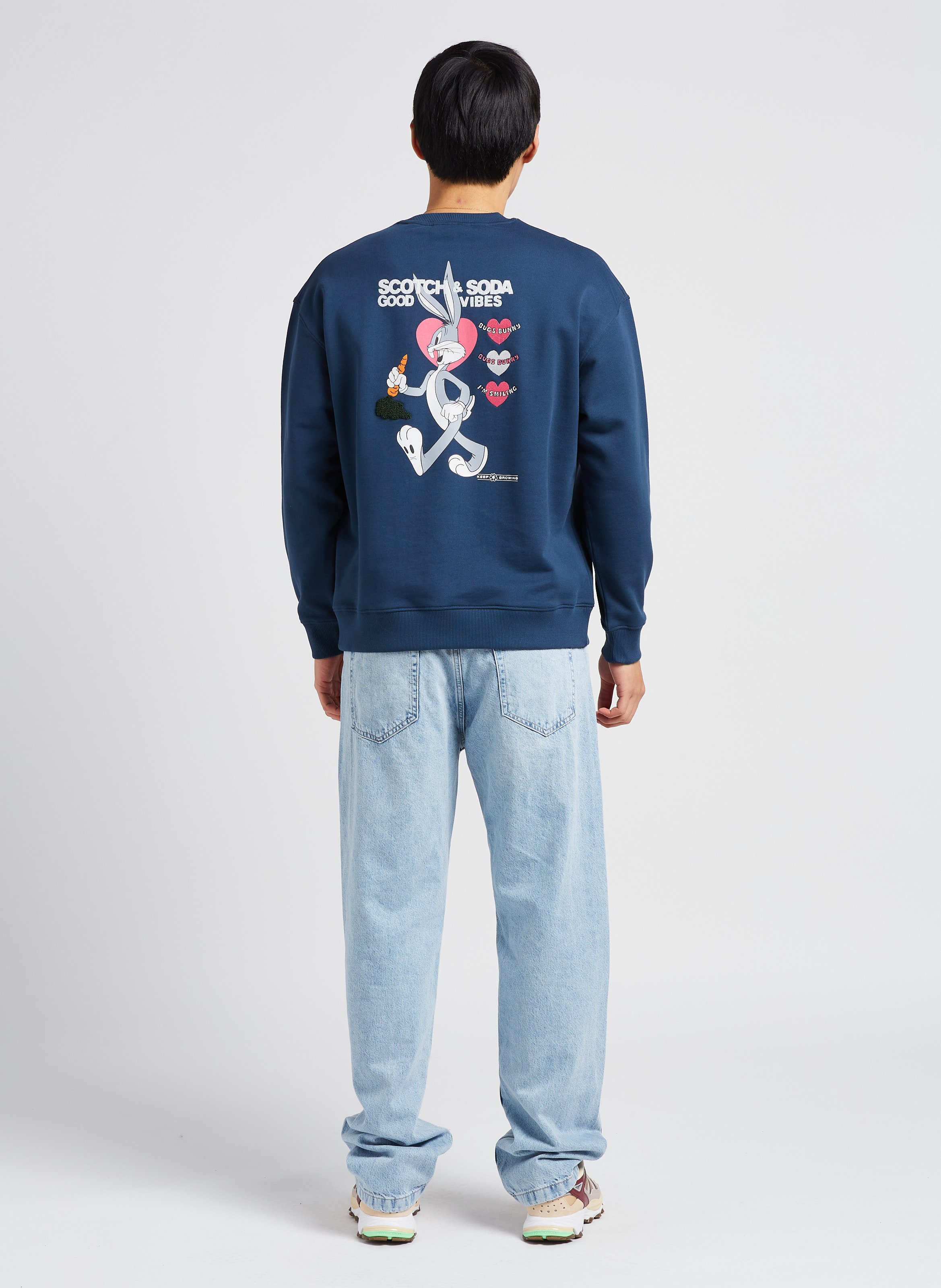 Regular-fit sweater van biokatoen met ronde hals en borduursel | Scotch & Soda x Looney Tunes SCOTCH AND SODA Blauw