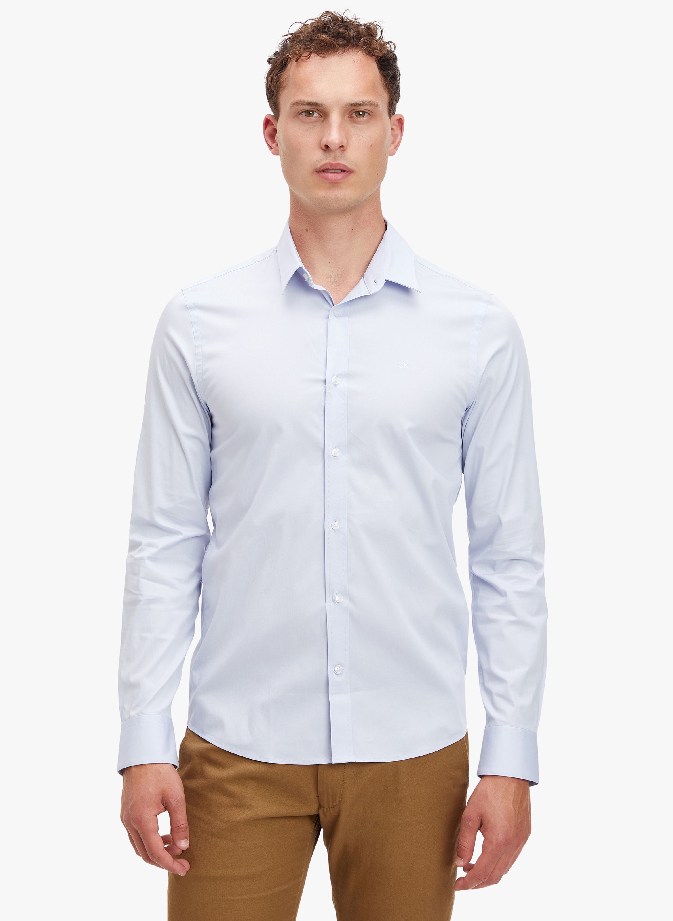 Chemise slim fit en coton m lang Bleu