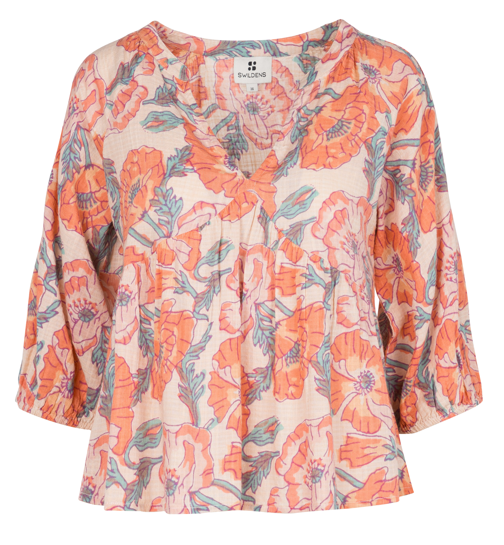 Loose-fit cotton-blend V-neck blouse SWILDENS White