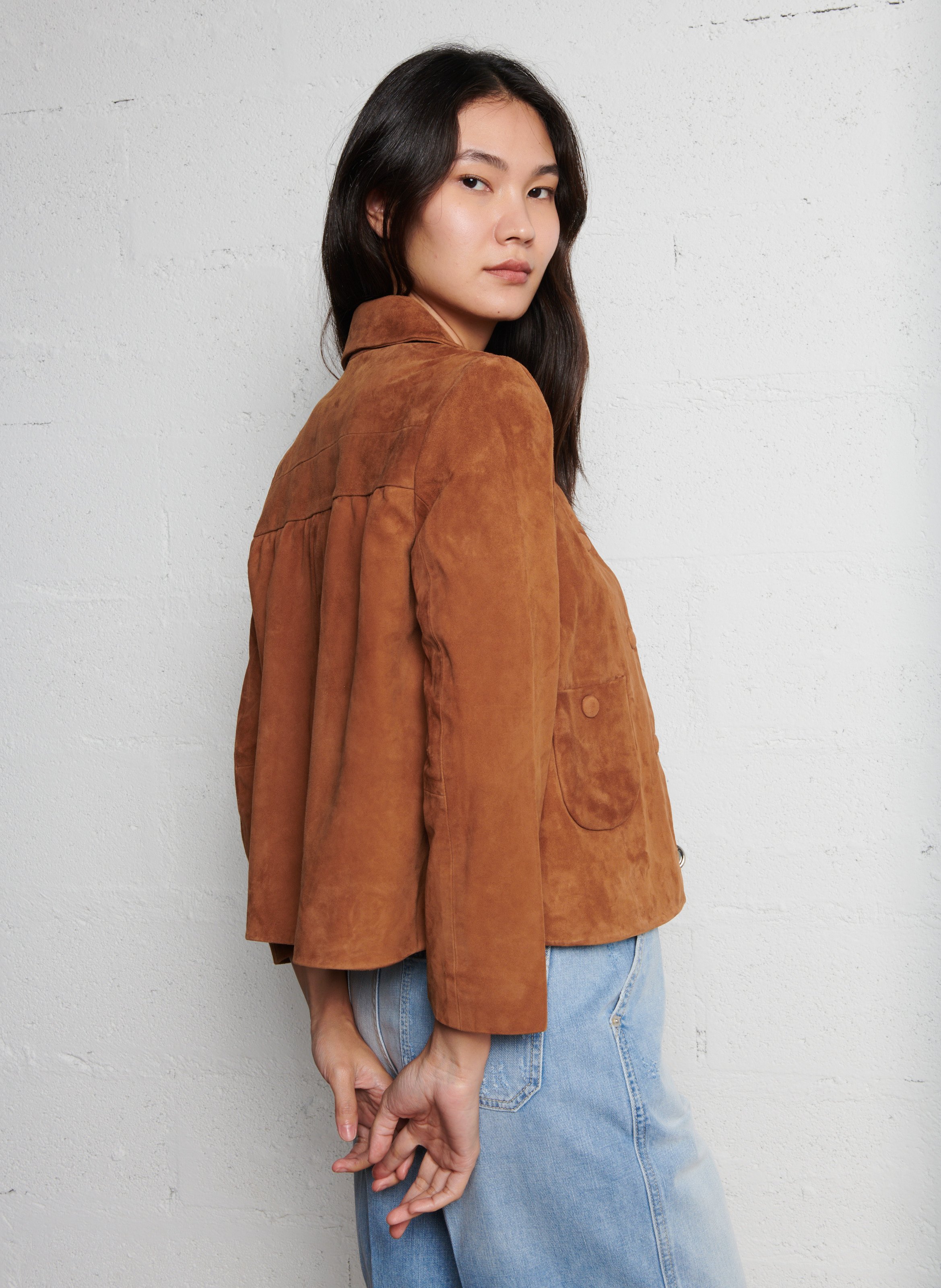 Veste courte en cuir velours BA&SH Marron