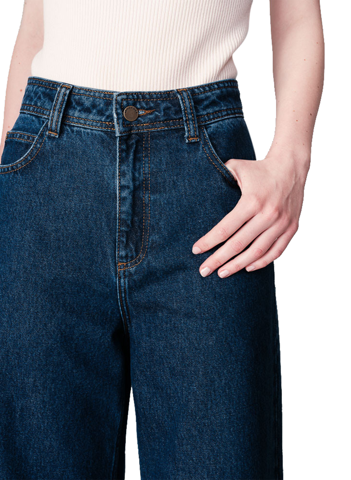 Jean droit taille haute en coton GRACE ET MILA Bleu