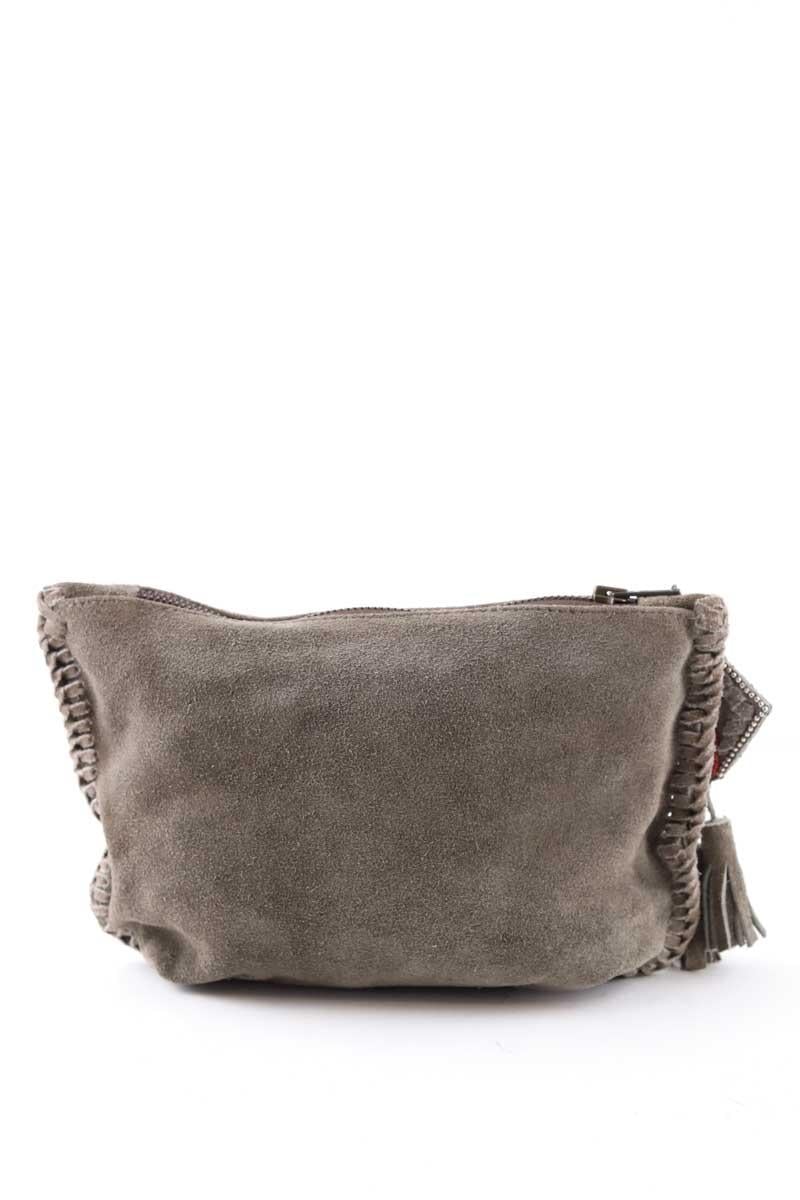 Suede clutch bag ANTIK BATIK - Seconde Main Khaki