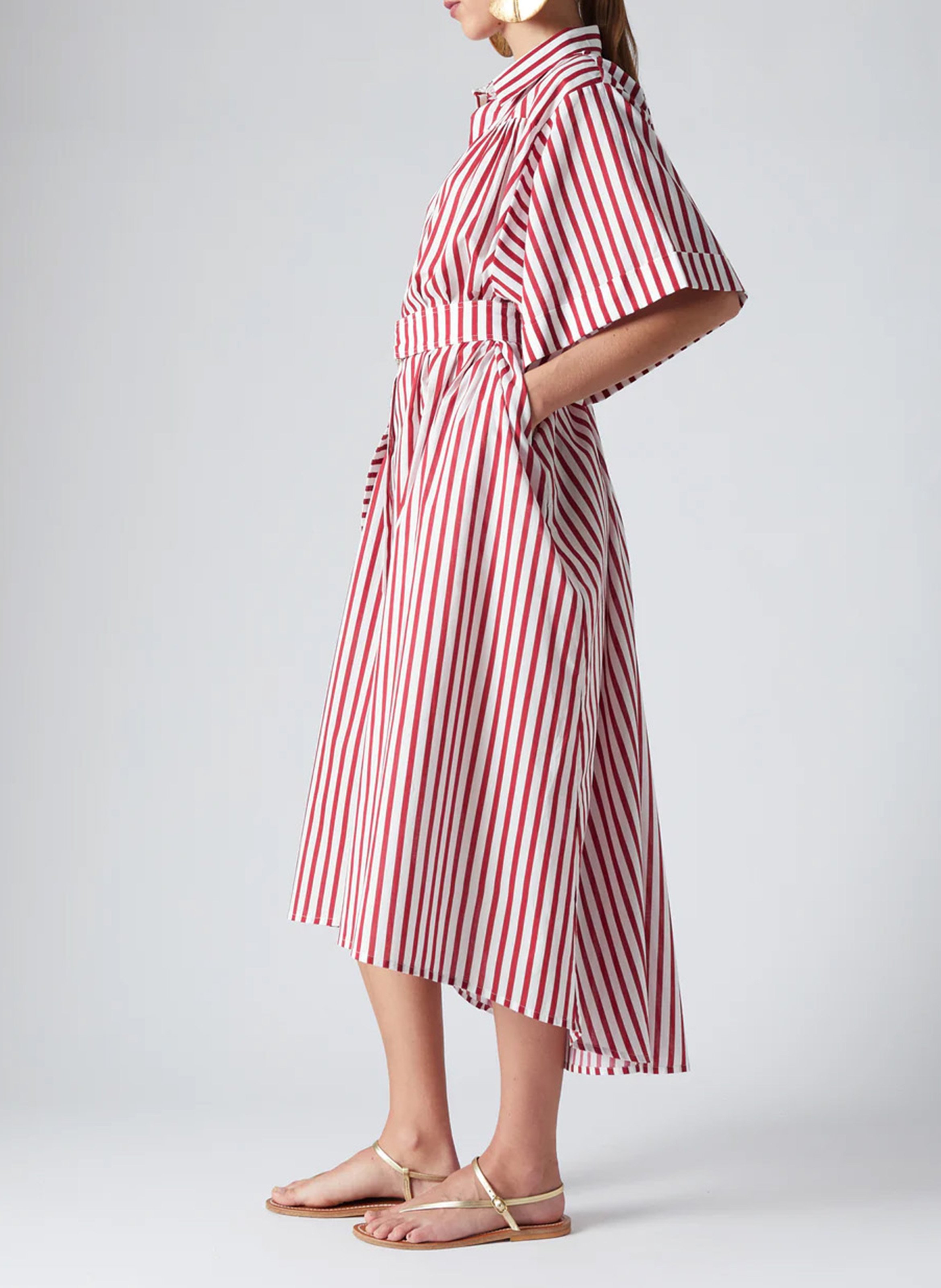 Long cotton dress with classic collar THE LABEL EDITION Red