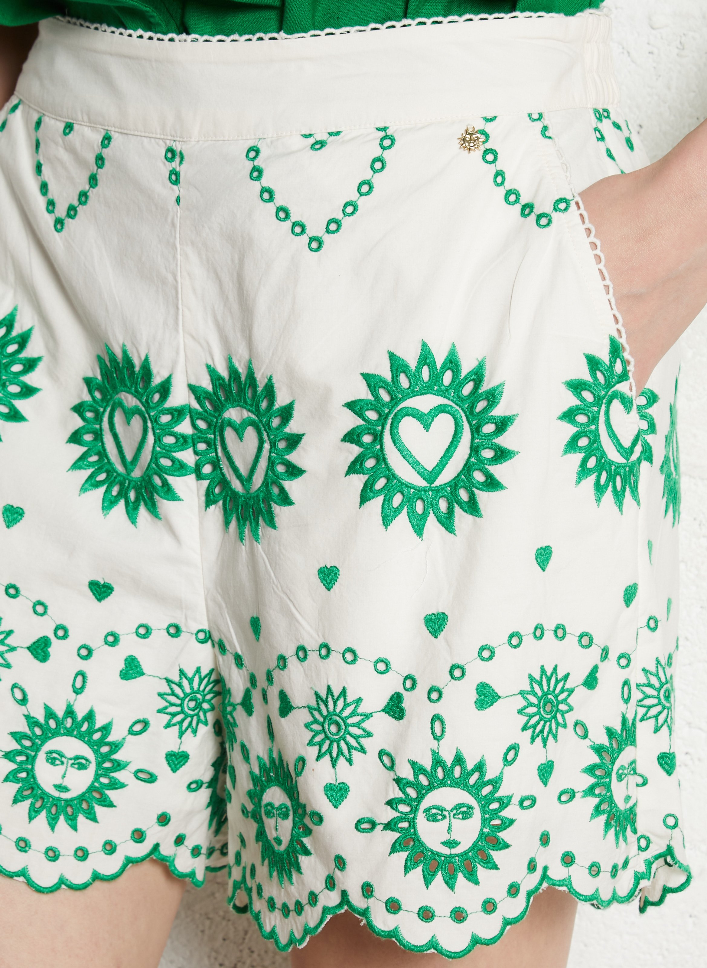 Embroidered organic cotton shorts FABIENNE CHAPOT White