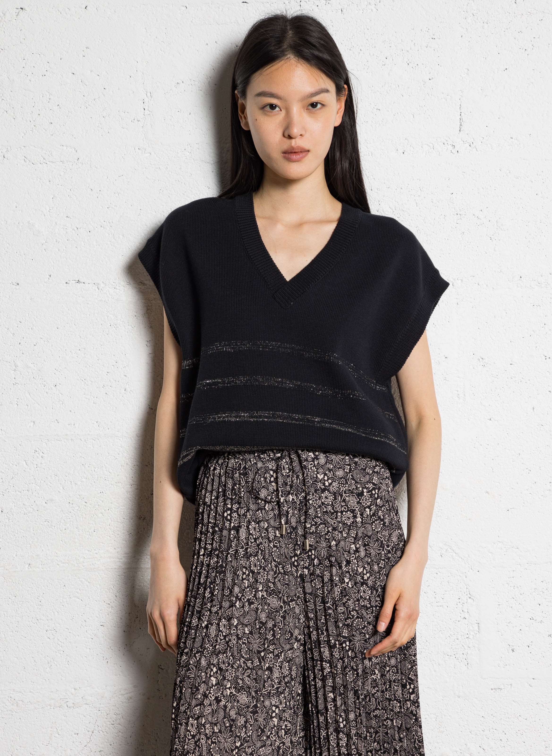 Maglione senza maniche a righe lurex I CODE Nero