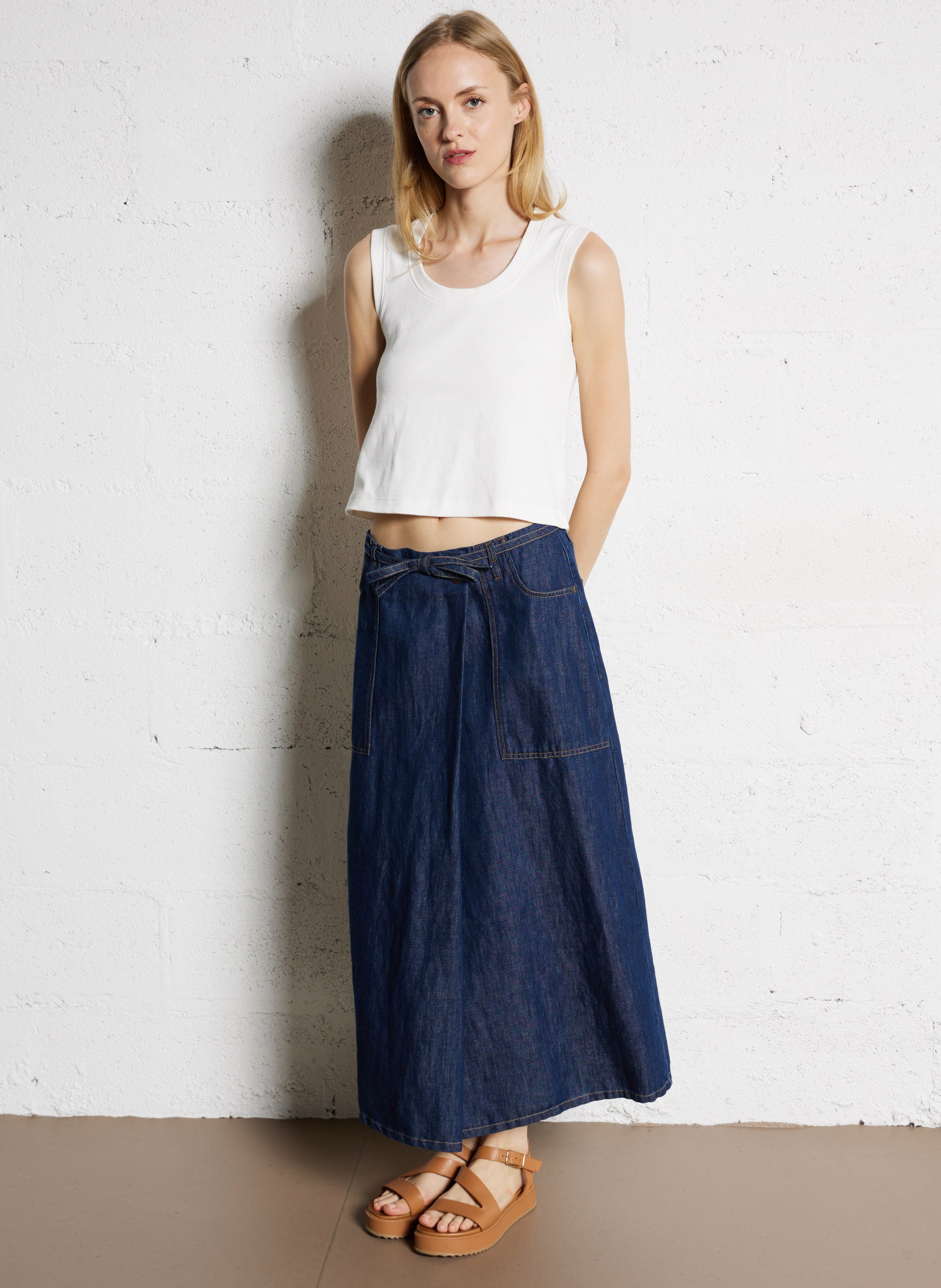 Jupe longue en denim de coton mélangé MAX MARA WEEK END Bleu