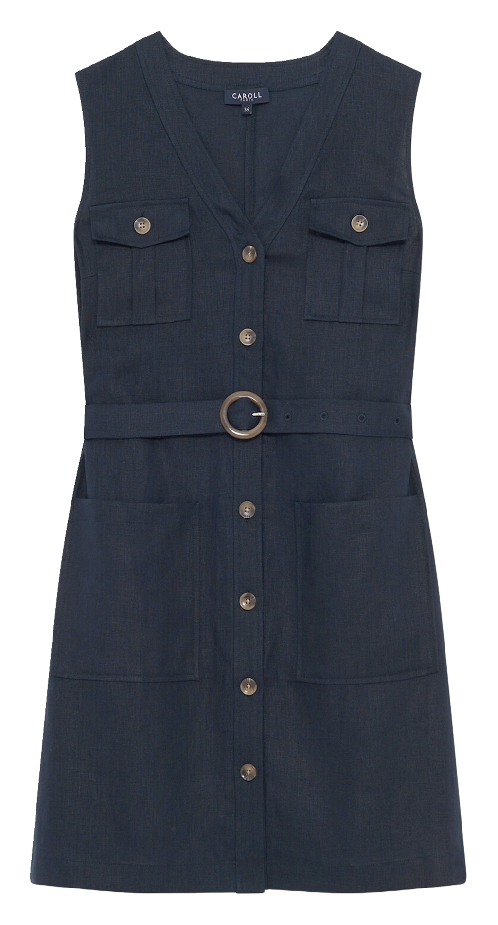 Robe courte col v en lin Bleu