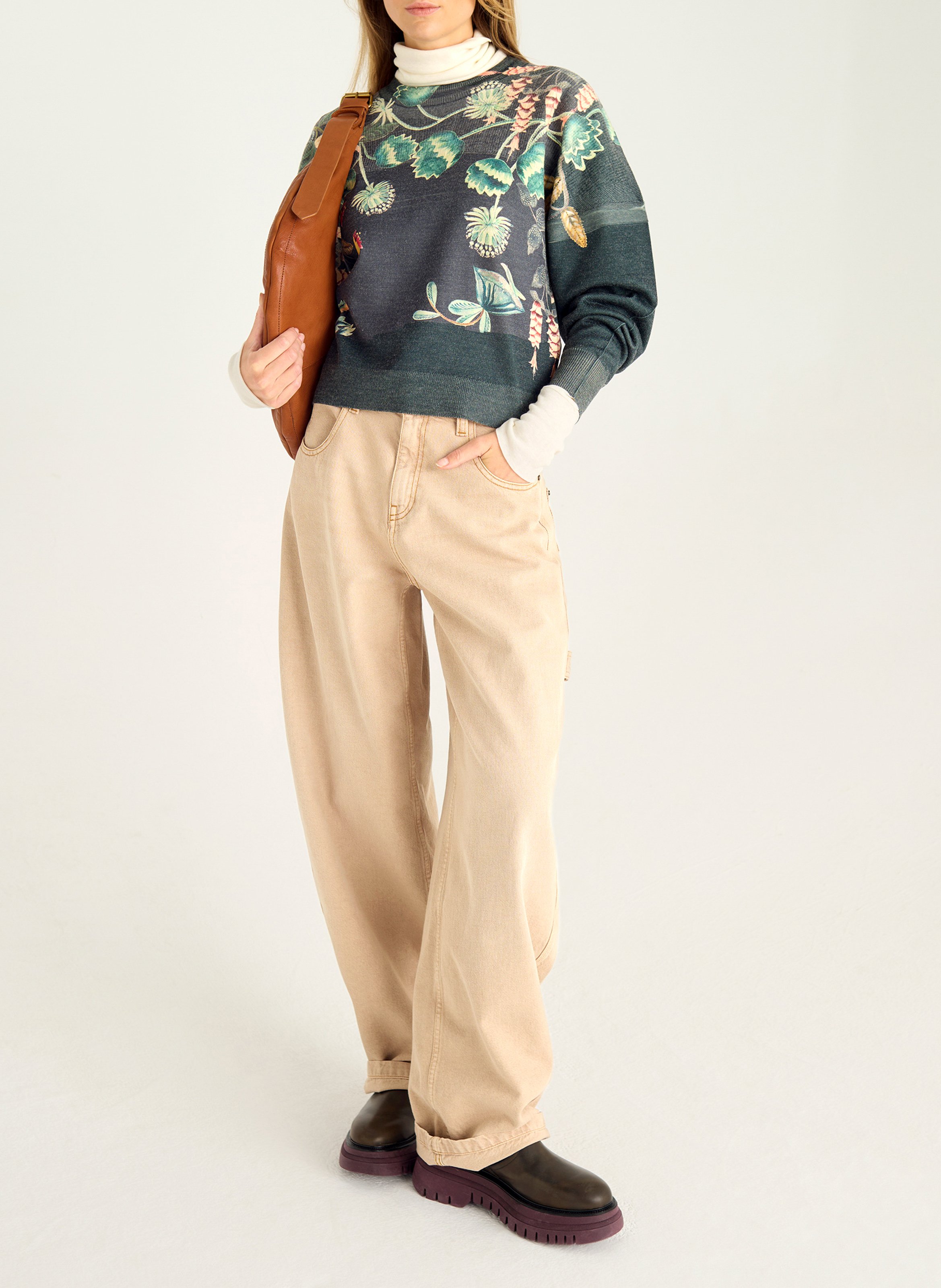 Oversized trui met ronde hals en print COTELAC Groen