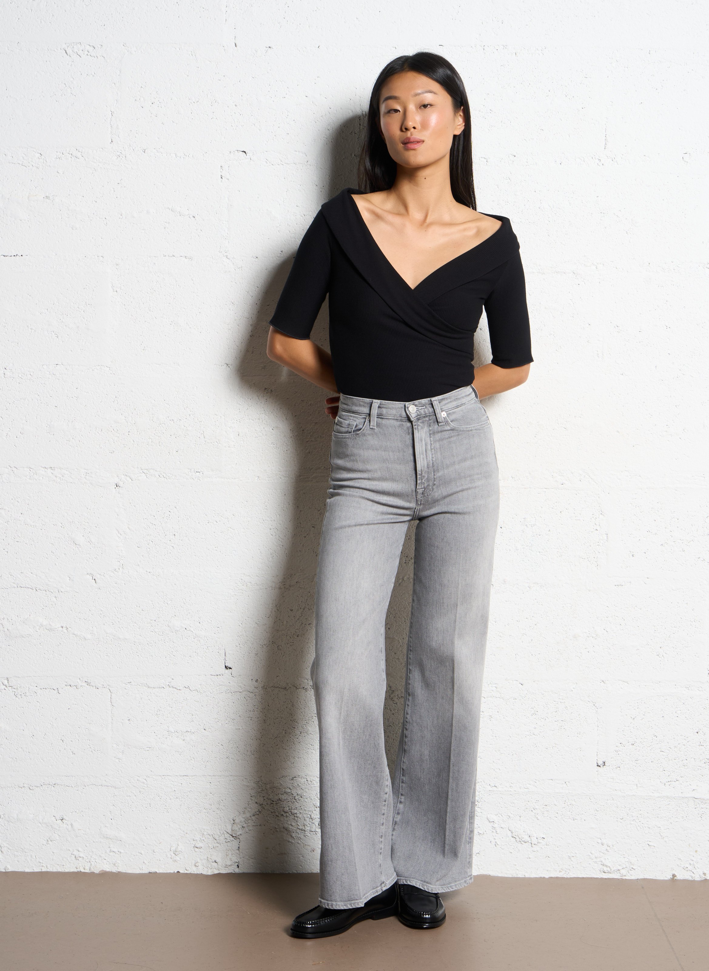 Wrap neckline bodysuit Black