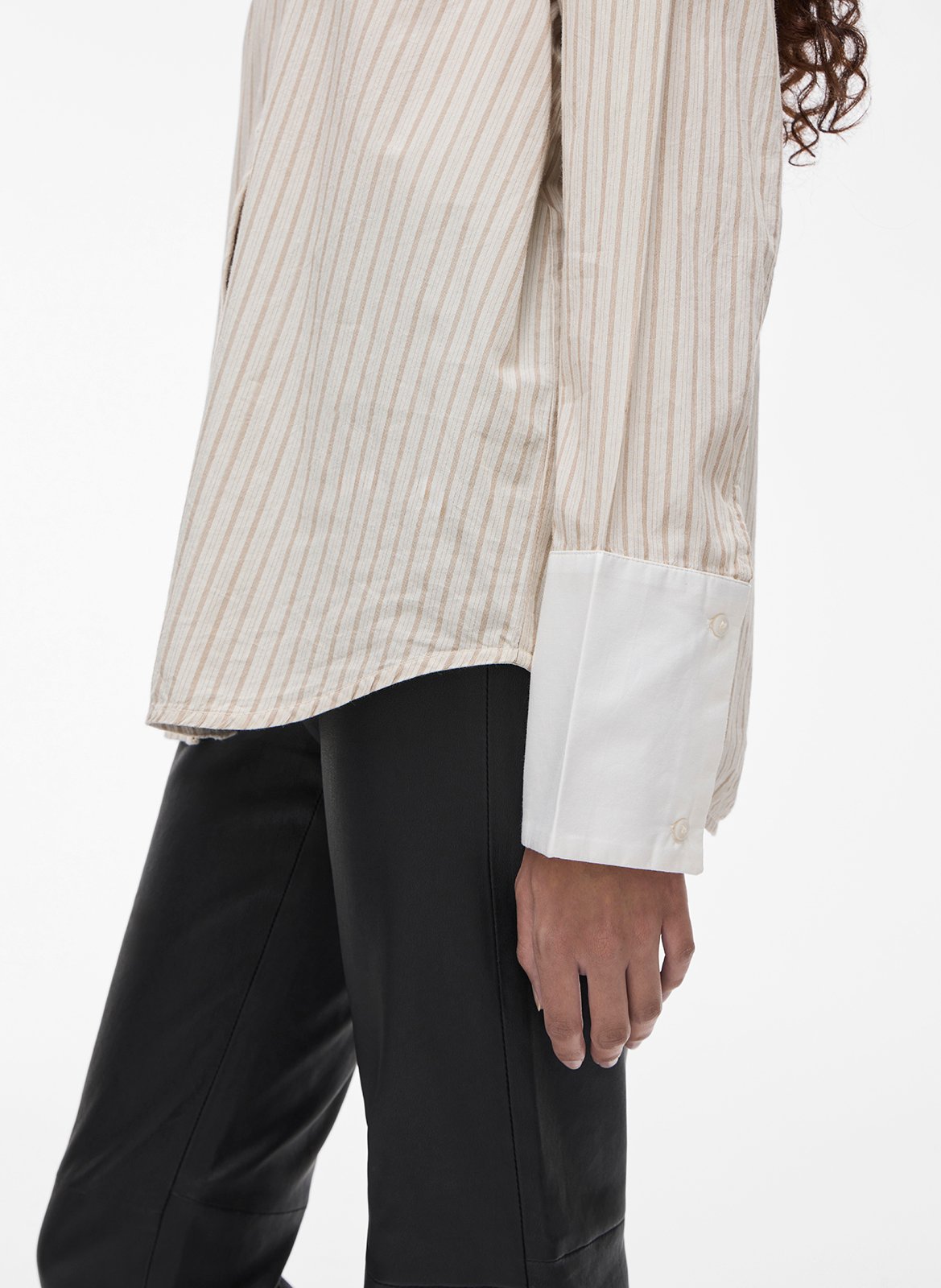 Buttoned striped decorated shirt with long sleeves ROUGE EDIT Beige