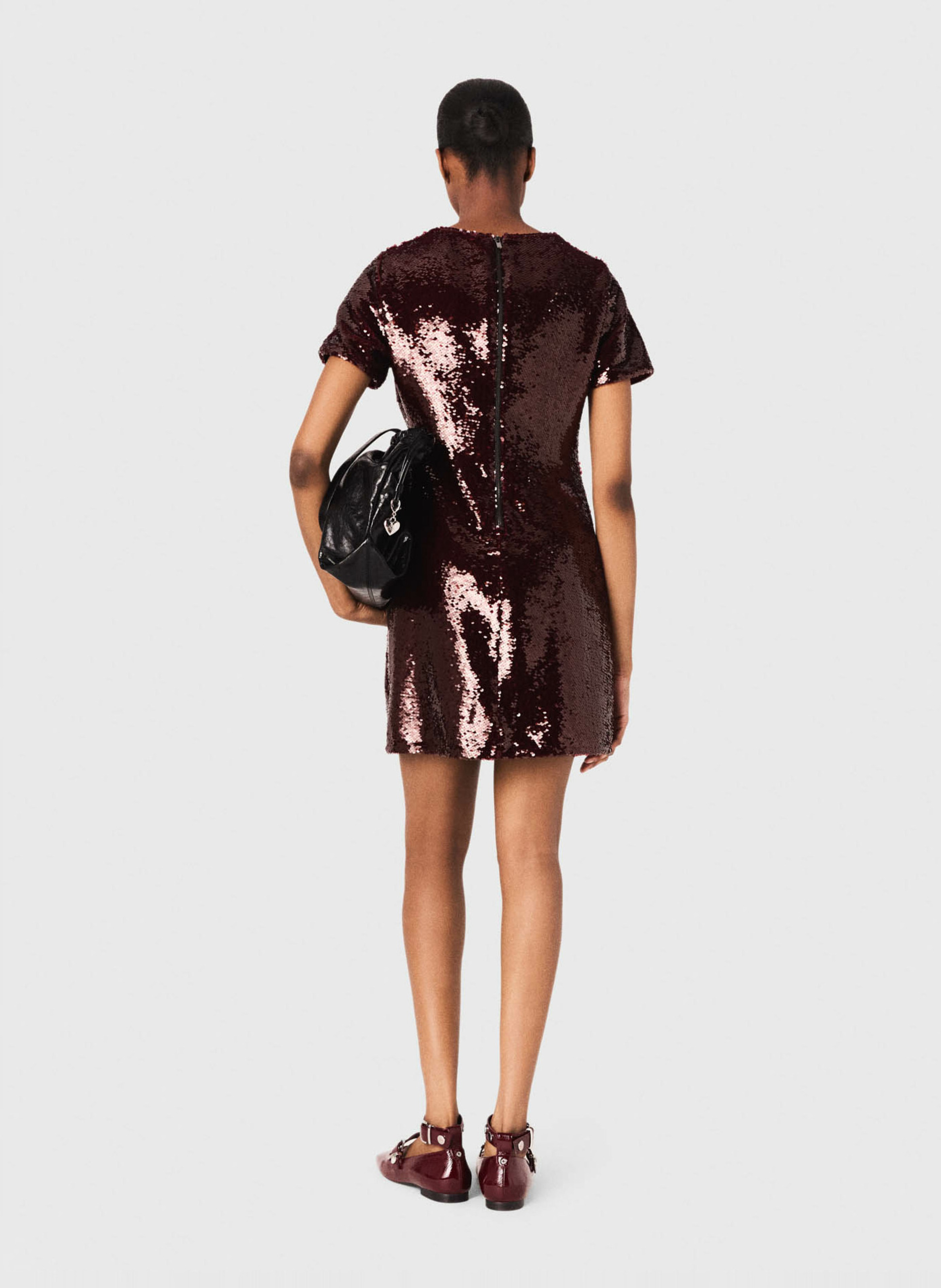 Sequined midi dress with round neck MAJE Red