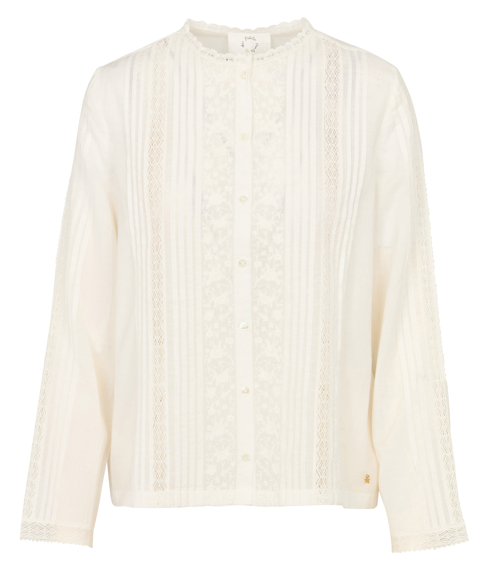 Straight blouse in embroidered mixed cotton DES PETITS HAUTS Beige