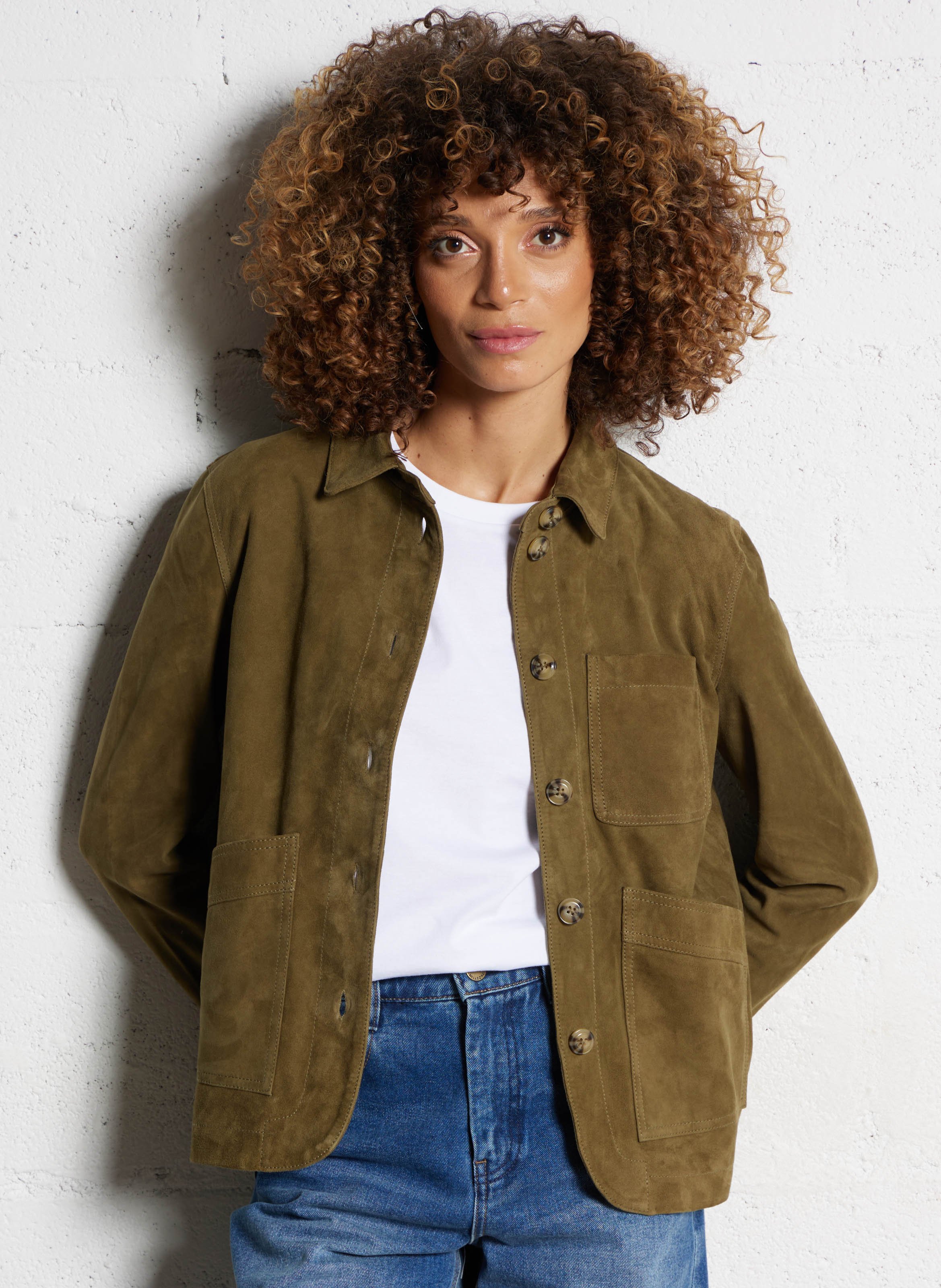 Jacke mit klassischem geradem Kragen aus bedrucktem Jacquard LA PETITE ETOILE Khaki