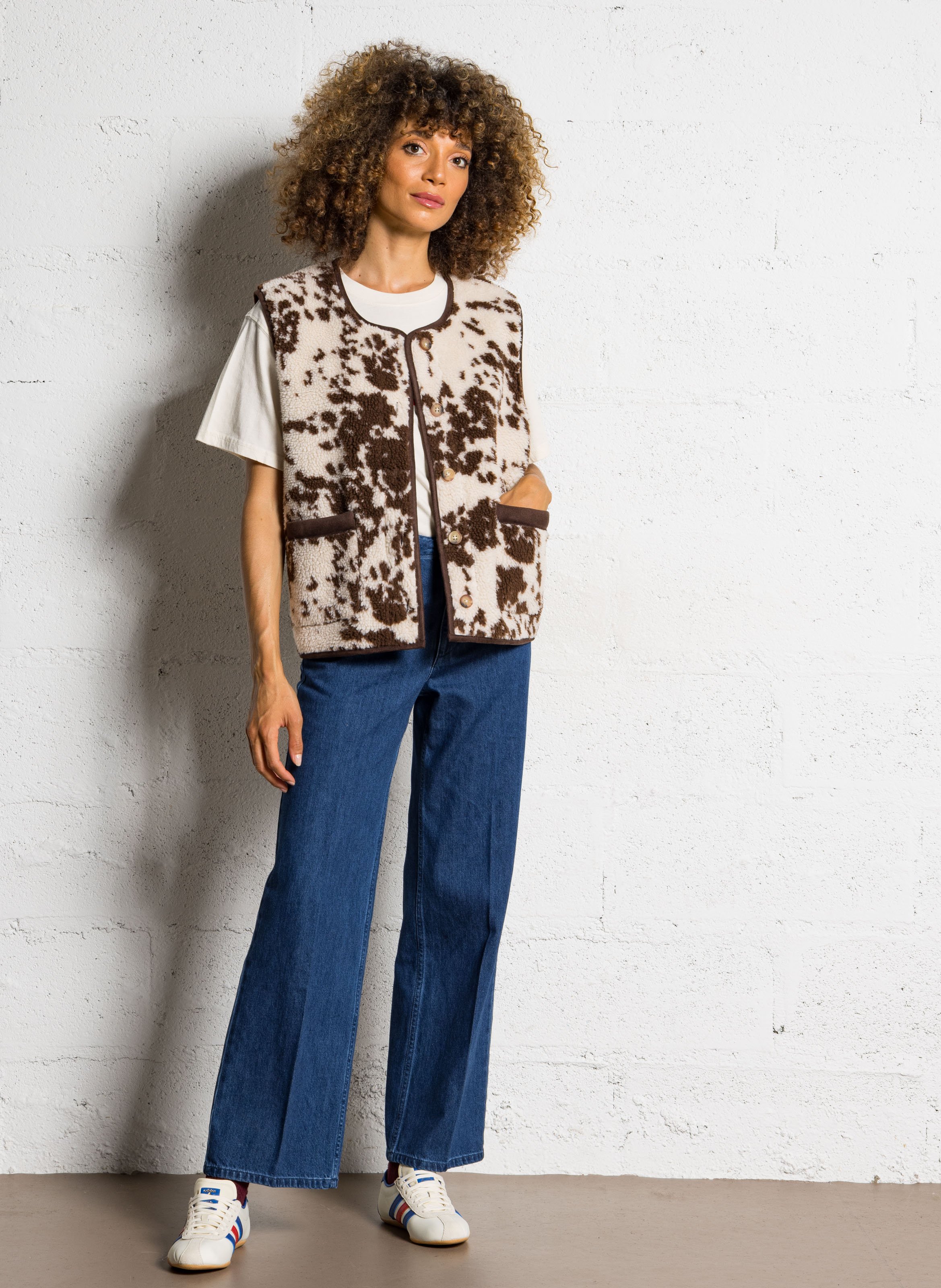 Rechte ronde hals fleece vest LAB DIP Bruin