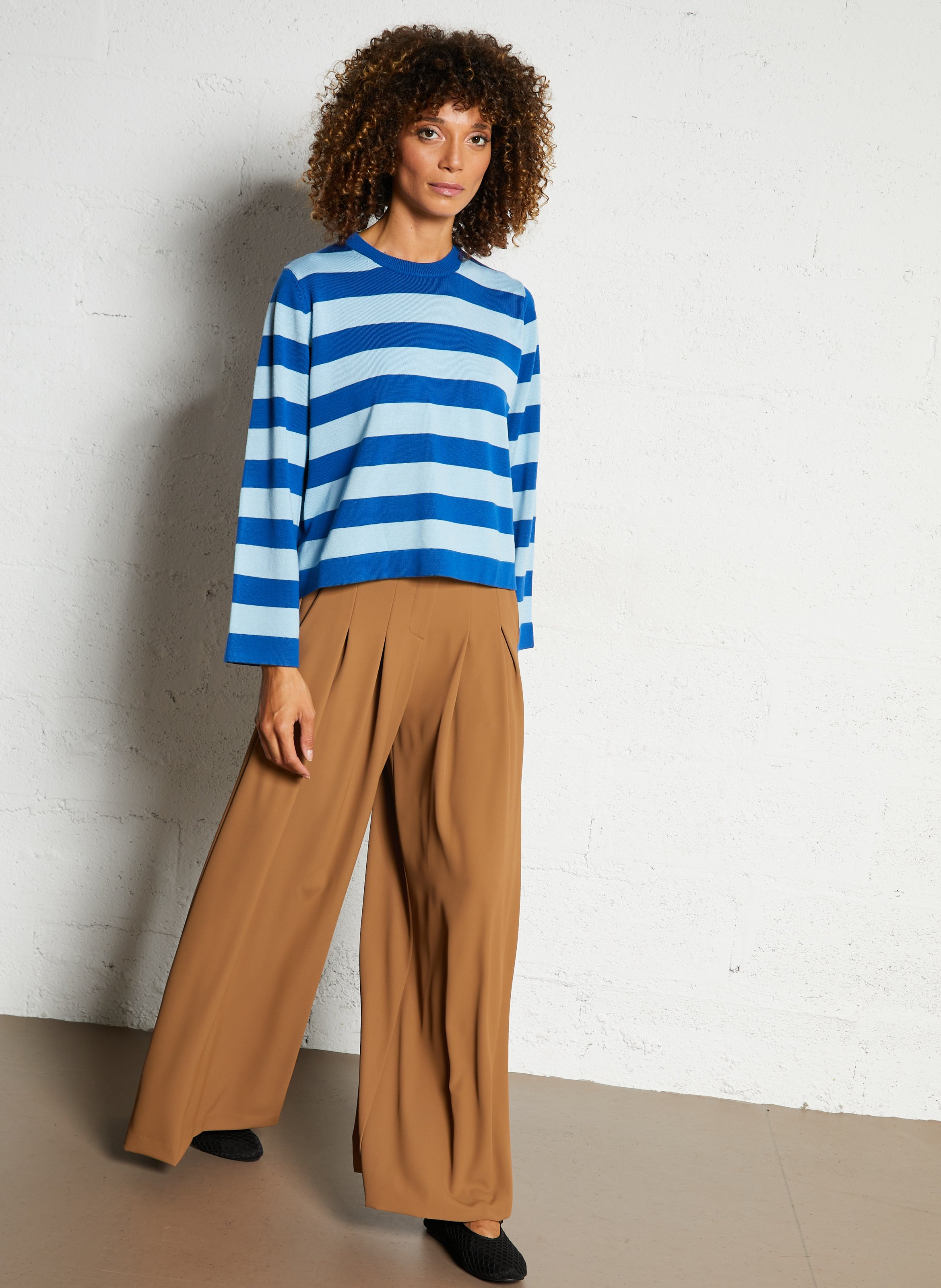 Pull col rond rayé en laine THE TINY BIG SISTER Bleu