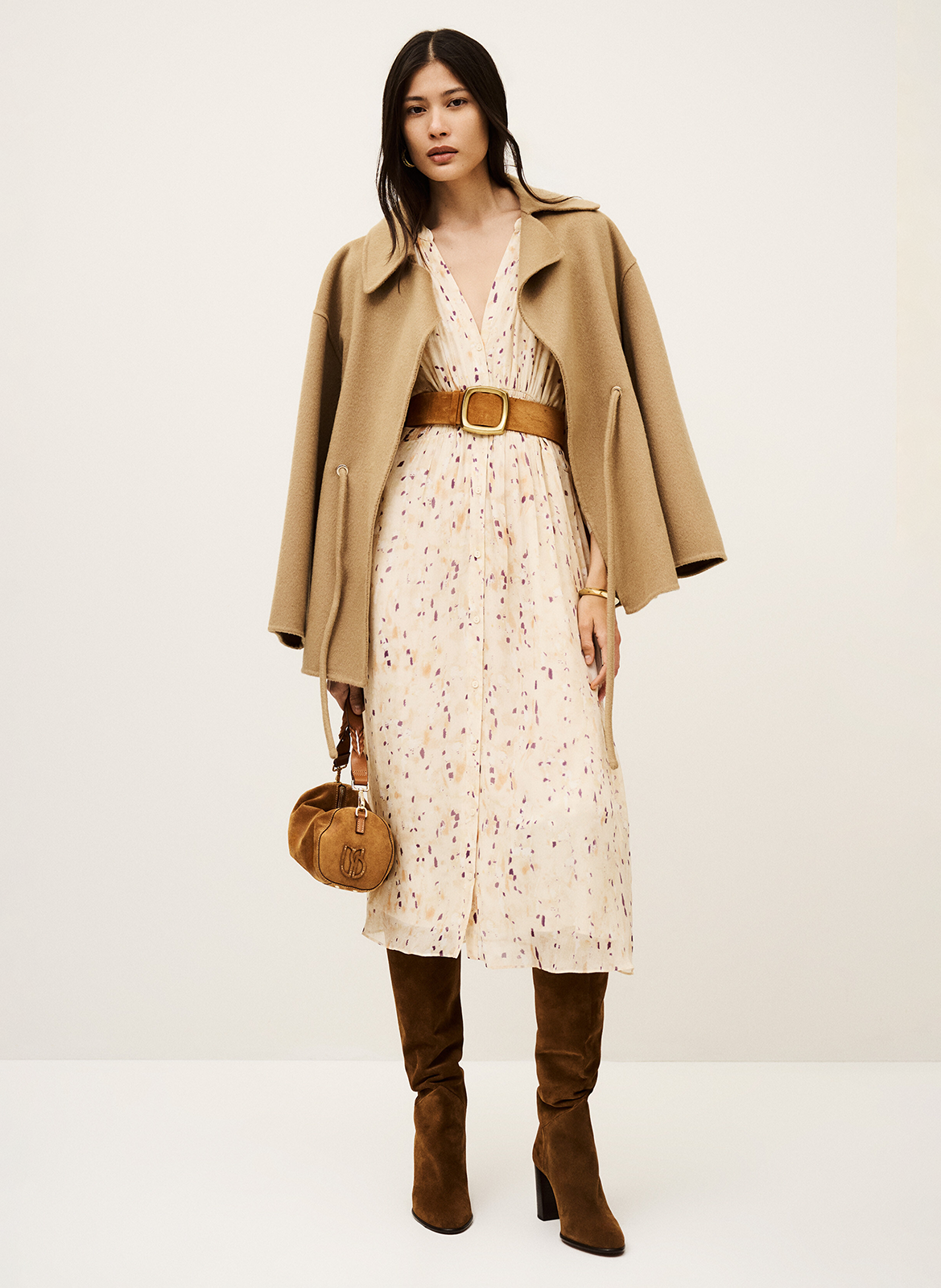 Halflange jurk met print en Tunesische kraag BA&SH Beige