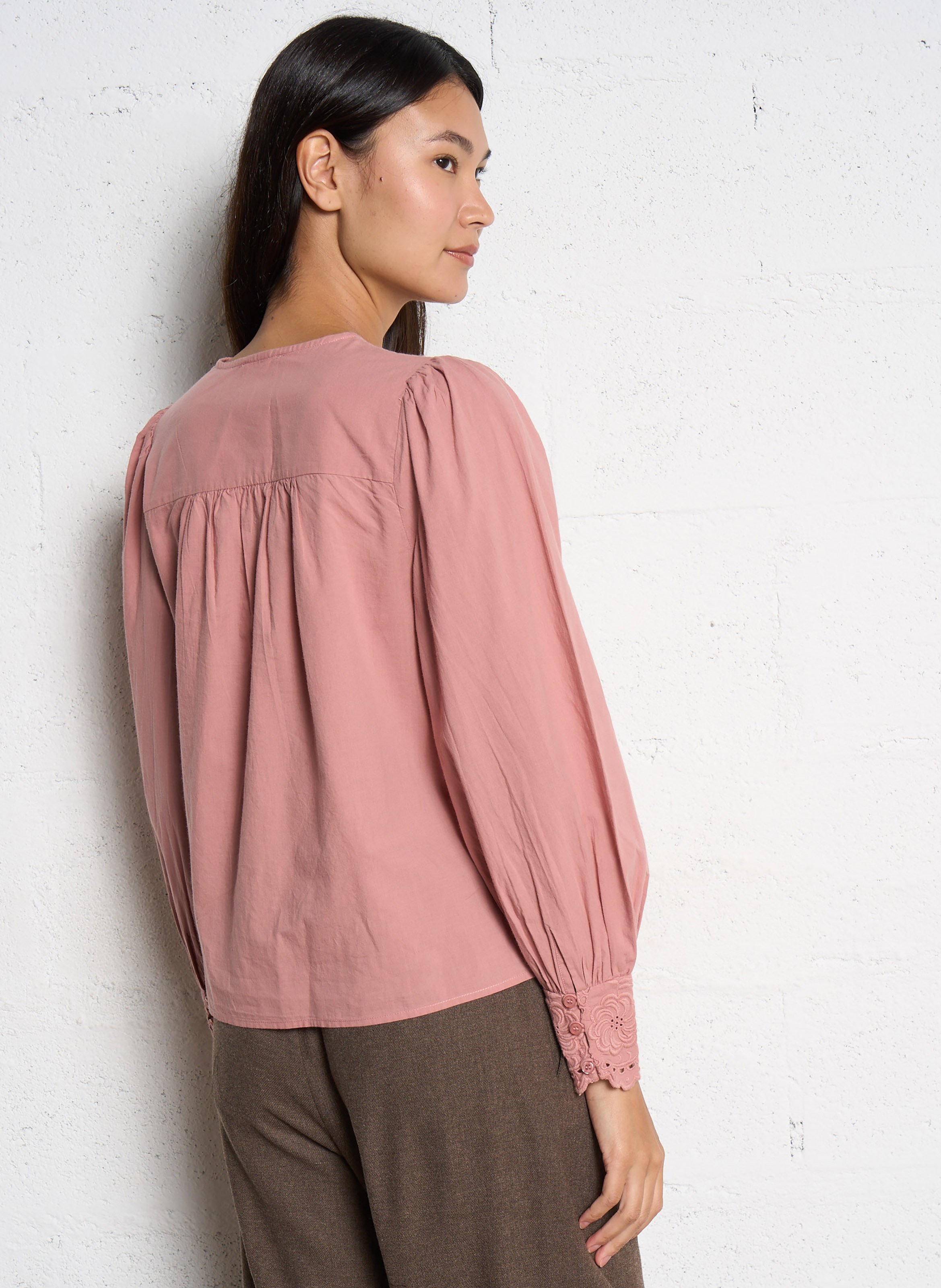 Embroidered cotton straight top PETITE MENDIGOTE Pink