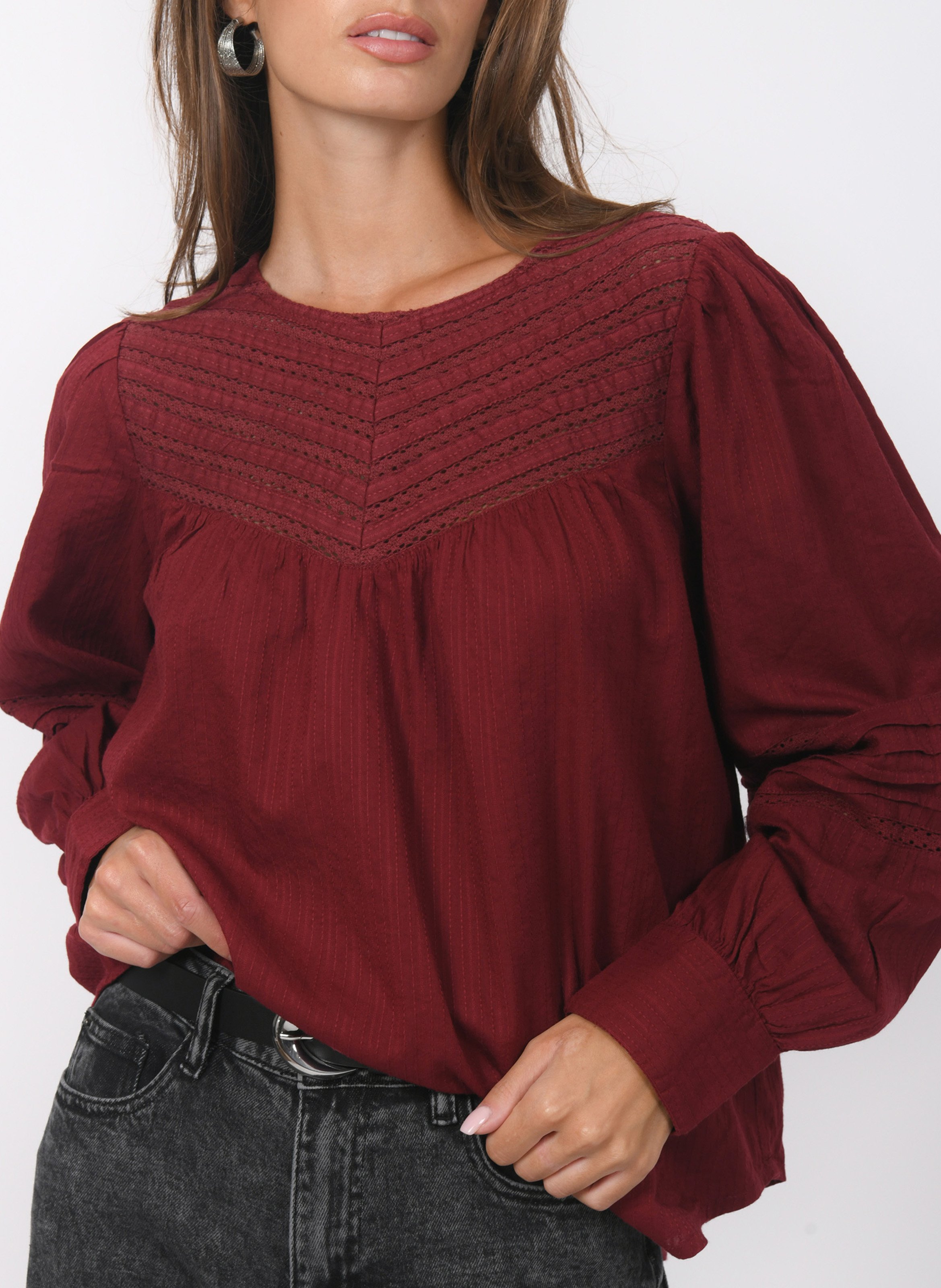 Blouse met ronde hals | katoenblend KOOKAI Rood