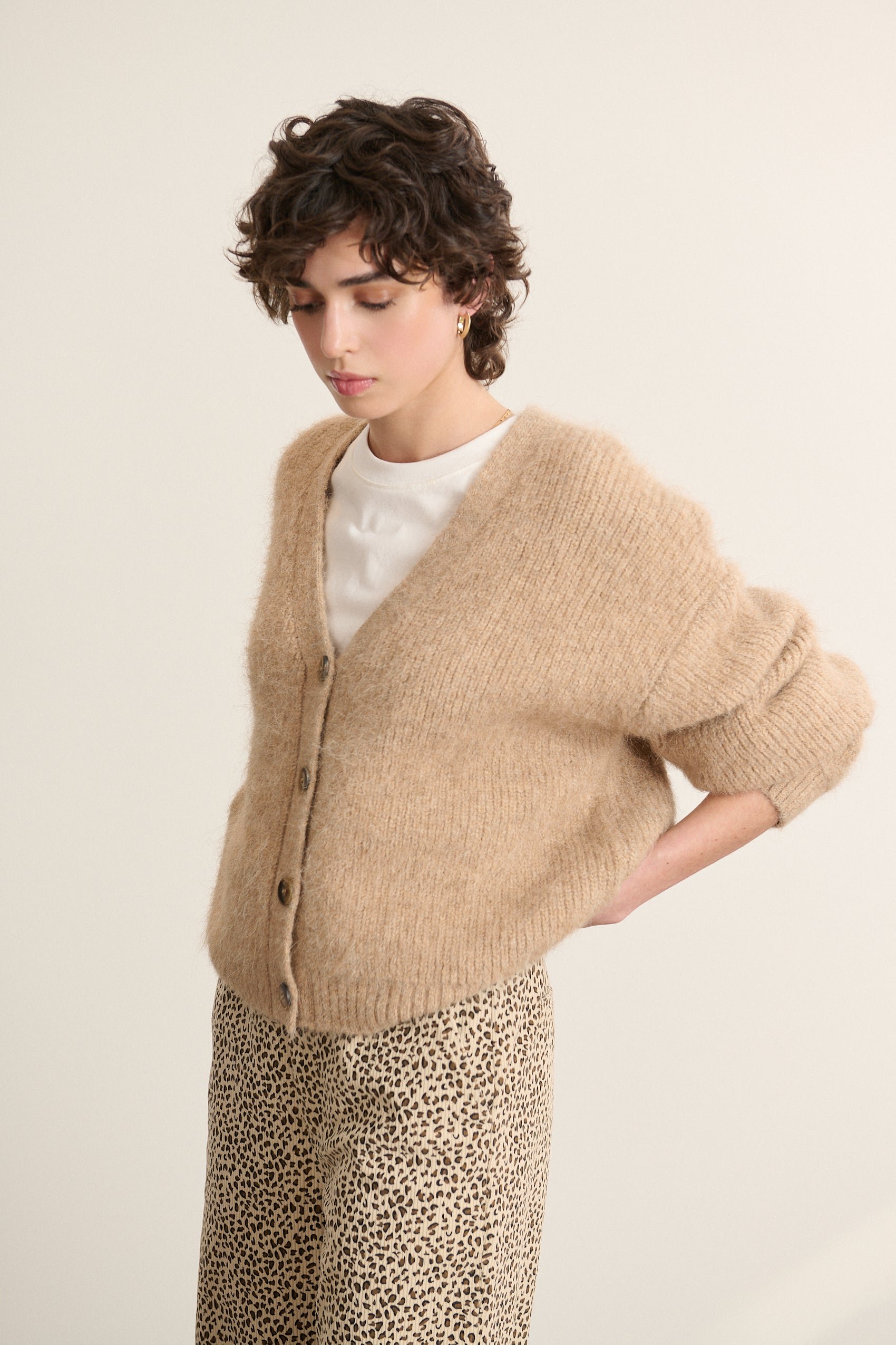 Alpaca Balloon Sleeve Cardigan GARANCE PARIS Beige