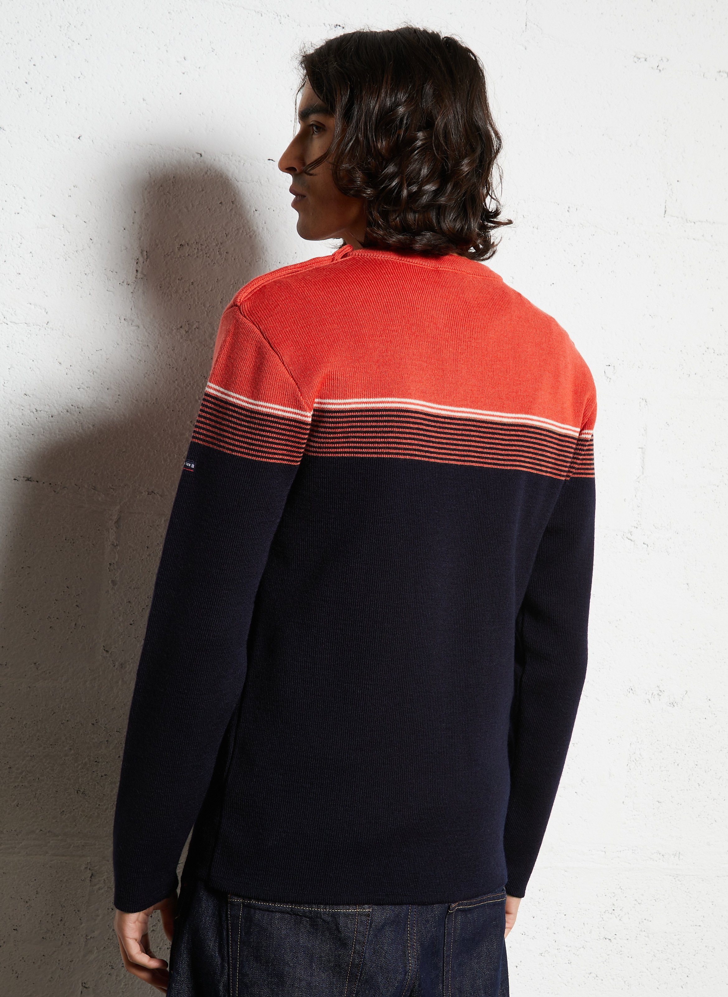 Pull droit col rond rayé en laine ARMOR LUX Bleu