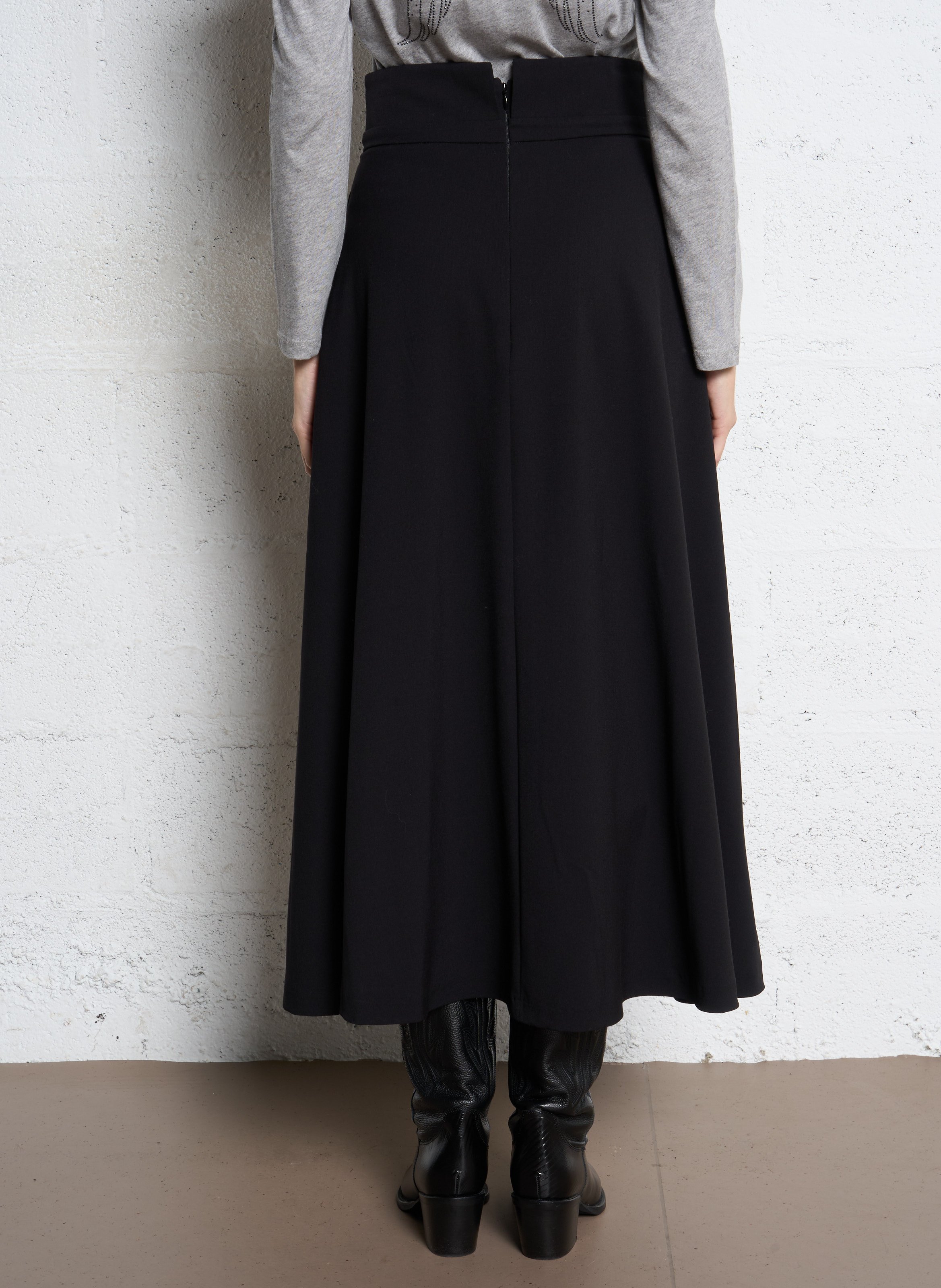 Wijde effen plooirok BERENICE Zwart