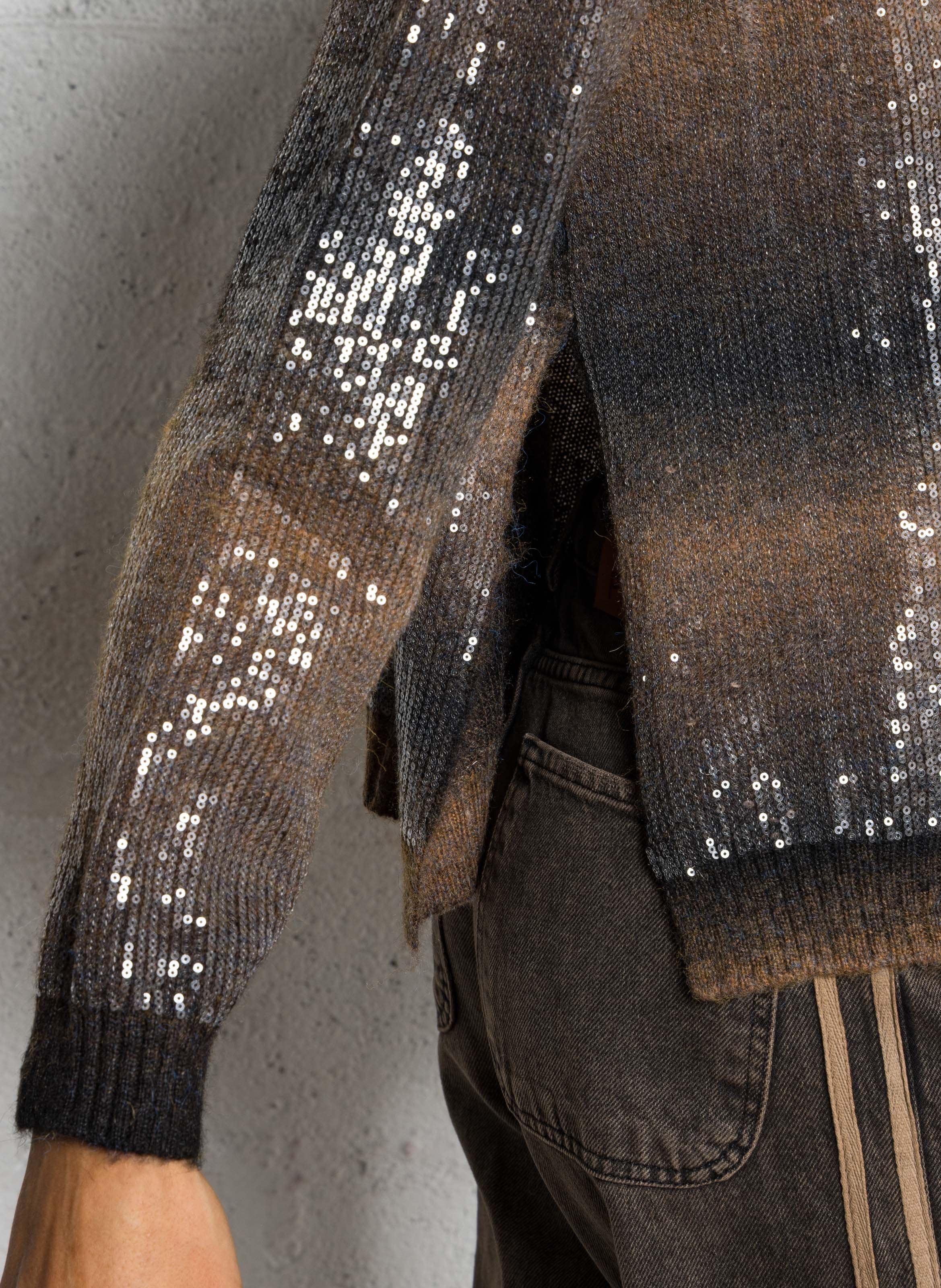 Oversized round neck sweater with sequins LIU JO Brown