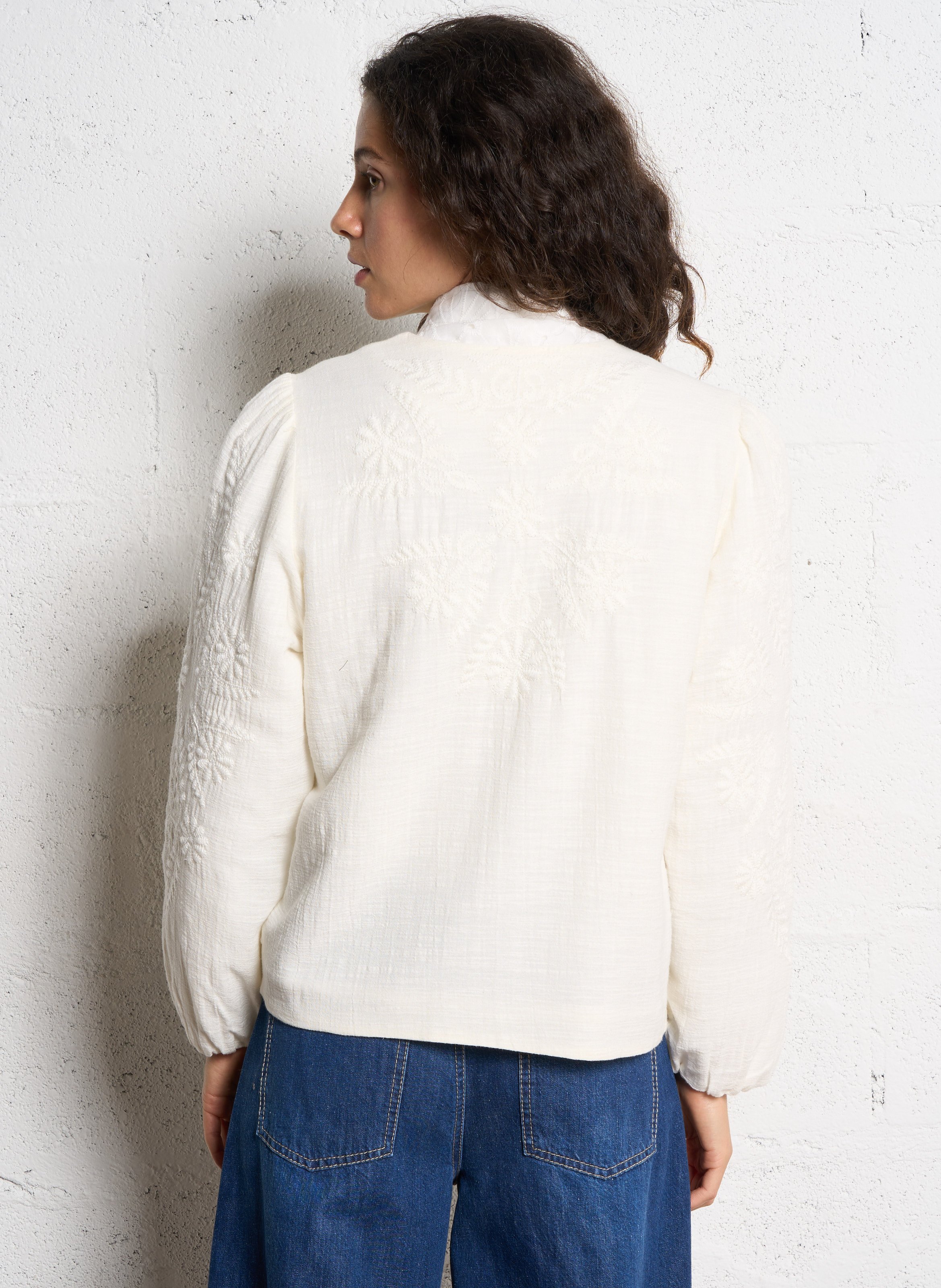 Veste droite en coton brodé MAISON 123 Beige