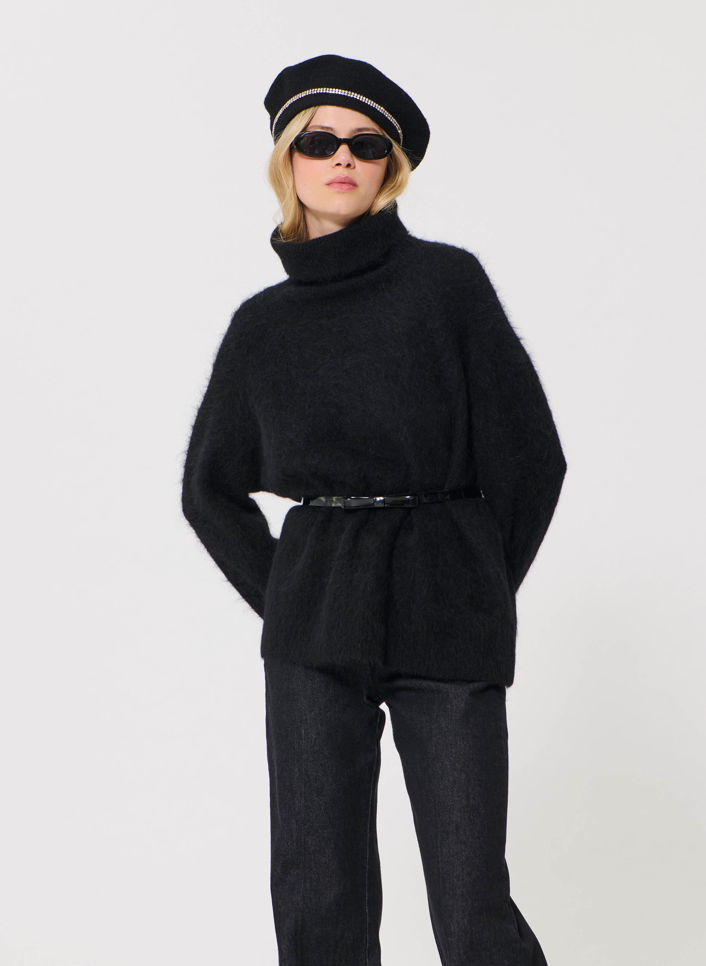 Straight turtleneck sweater in mixed alpaca wool. TARA JARMON Black