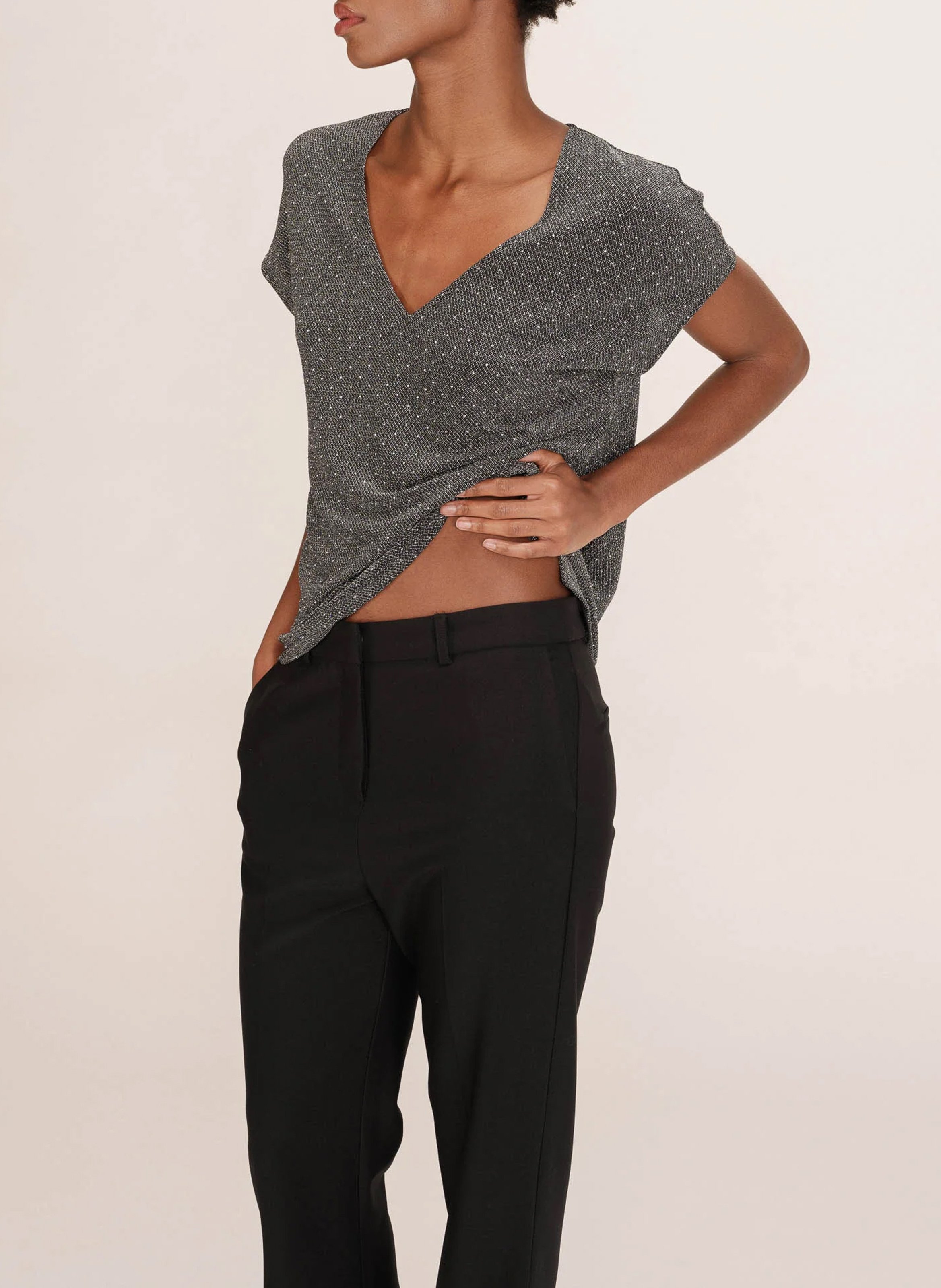 Crepe V-neck top GRACE ET MILA Grey