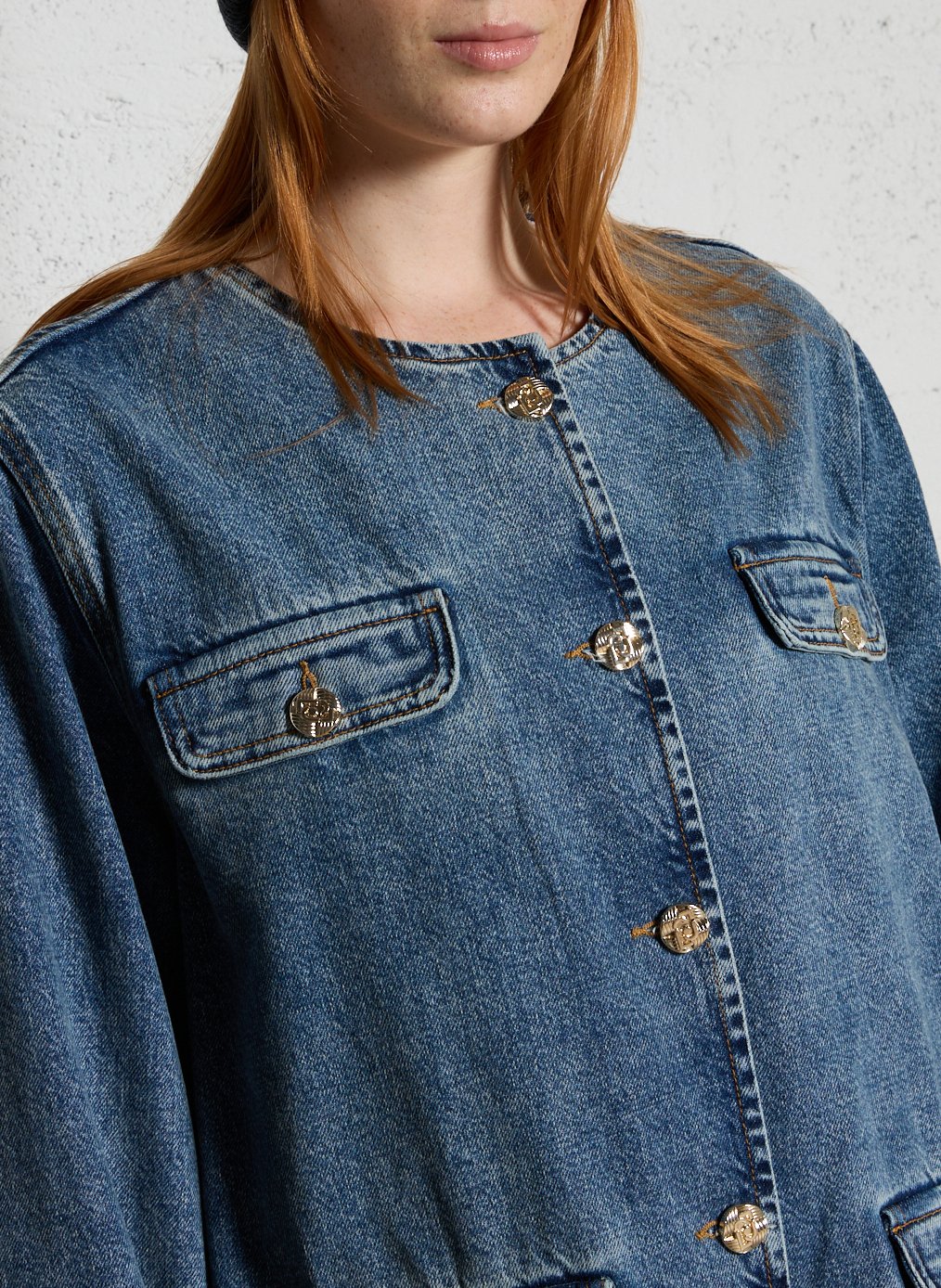 Veste droite boutonnée en denim délavé LIU JO Bleu
