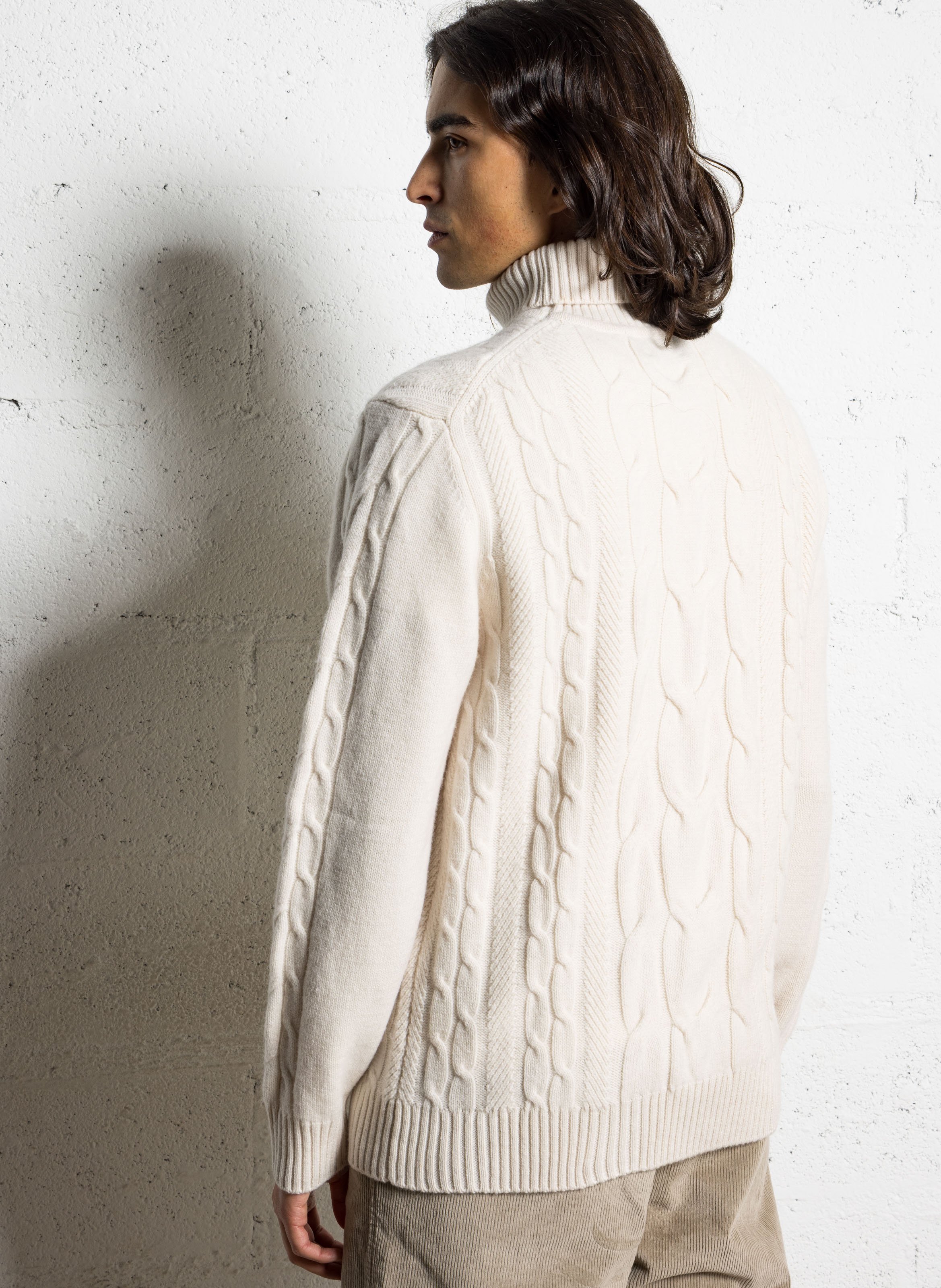 Pull col roulé en maille torsadée HACKETT Blanc