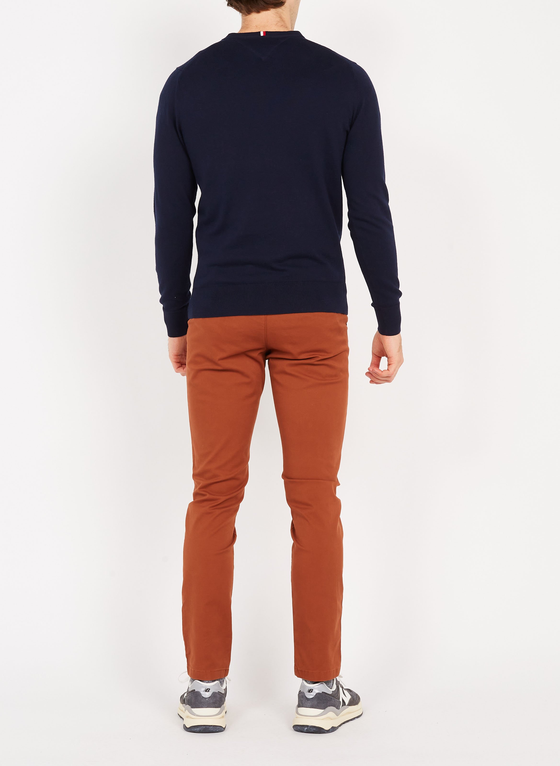 Pull col V regular-fit en coton bio mélangé  TOMMY HILFIGER Bleu
