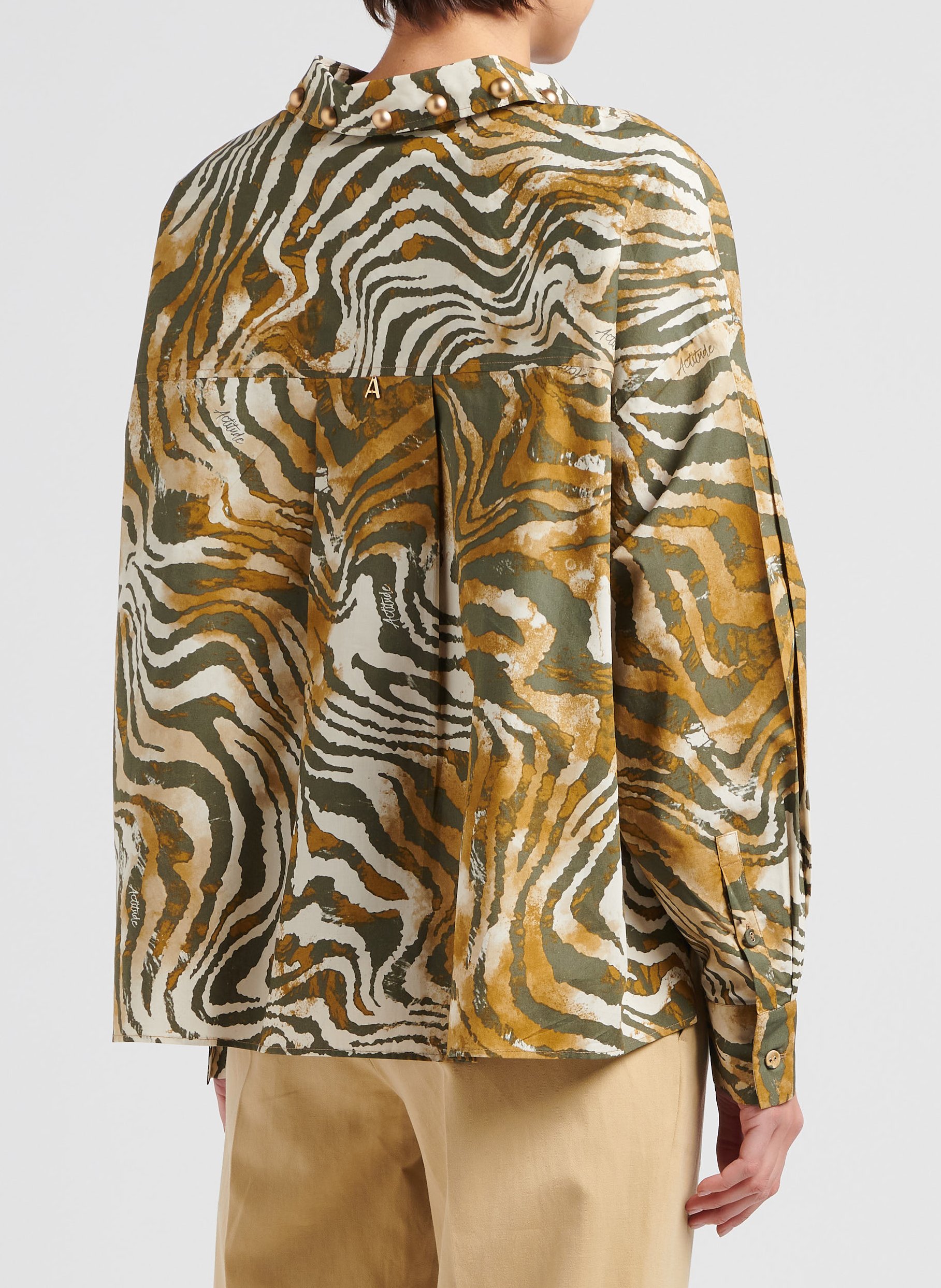 Weite Bluse aus Baumwolle mit Print TWINSET Khaki